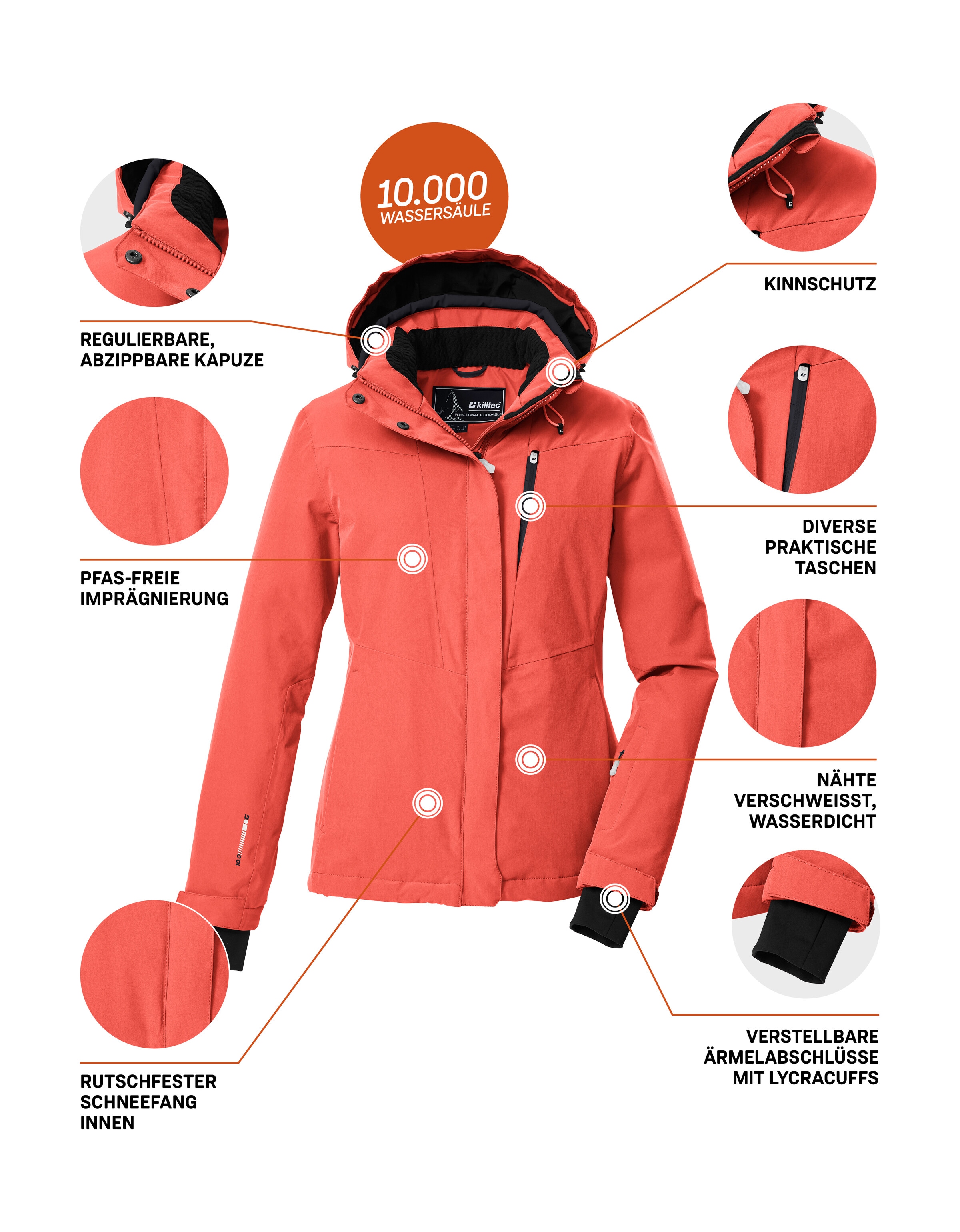 Killtec Veste de ski »KSW 25 WMN SKI JCKT« Atmungsaktive, wasserdichte Skijacke mit abnehmbarer Kapuze