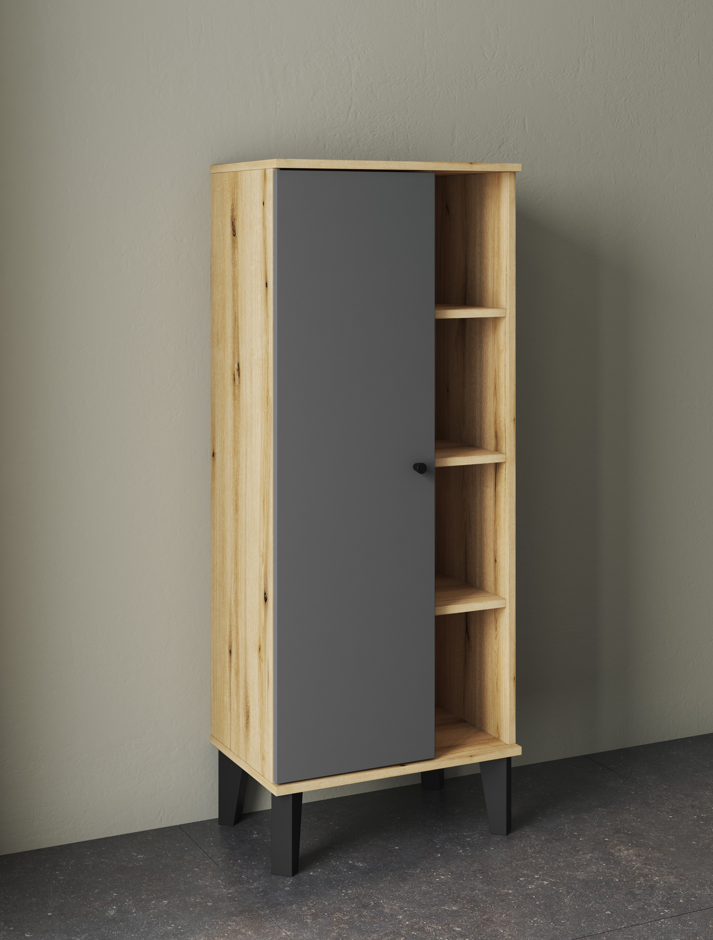 INOSIGN Stauraumschrank »Oslo, Badschrank mit Knopfgriff, Hochschrank im skandinavischen Design« in der Türfarbe Weiss oder Grau verfügbar, ausreichend Stauraum