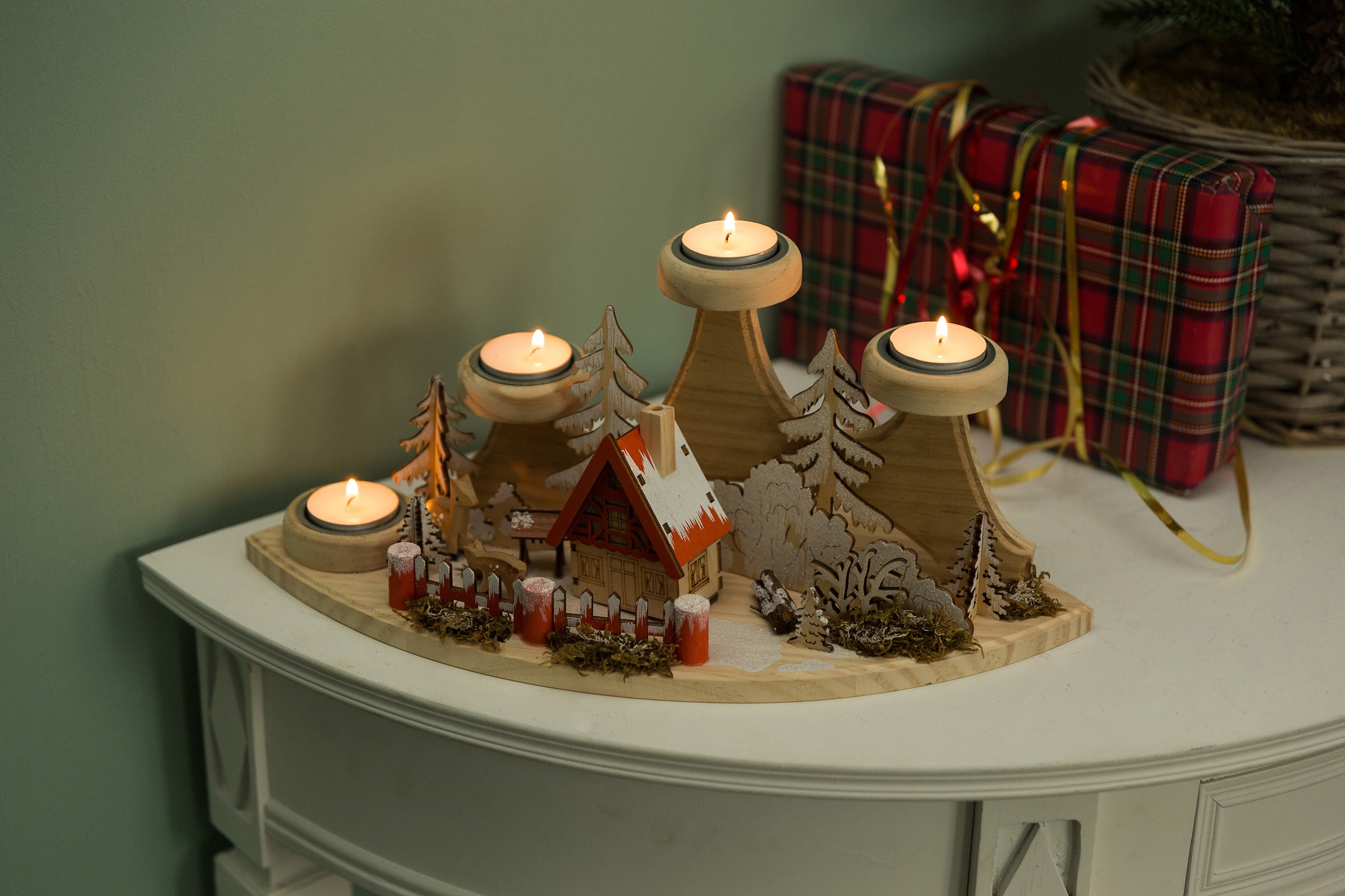 my home Teelichthalter »Weihnachtsdeko« Winterlandschaft aus Holz