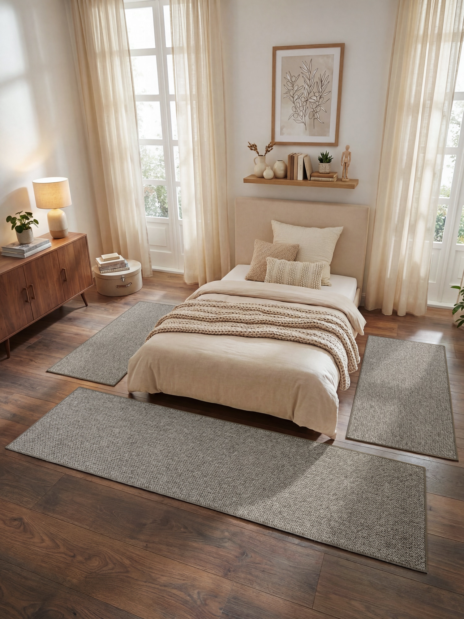 HANSE Home Bordure de lit »Wolly 2« Höhe 12 mm 3 cuis tlg. tapis de lit, set de 3 coureurs, uni, poils courts, coureur de lit
