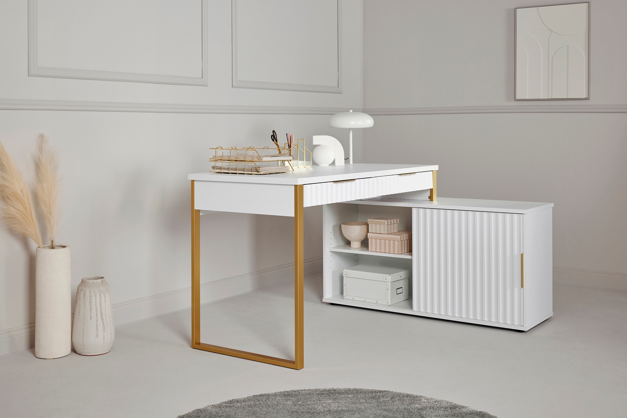Jahnke Bureau d'angle »CARVE C 145 E« 1 cuis tlg. montage réversible, avec porte coulissante, dimensions 144 x 115 cm