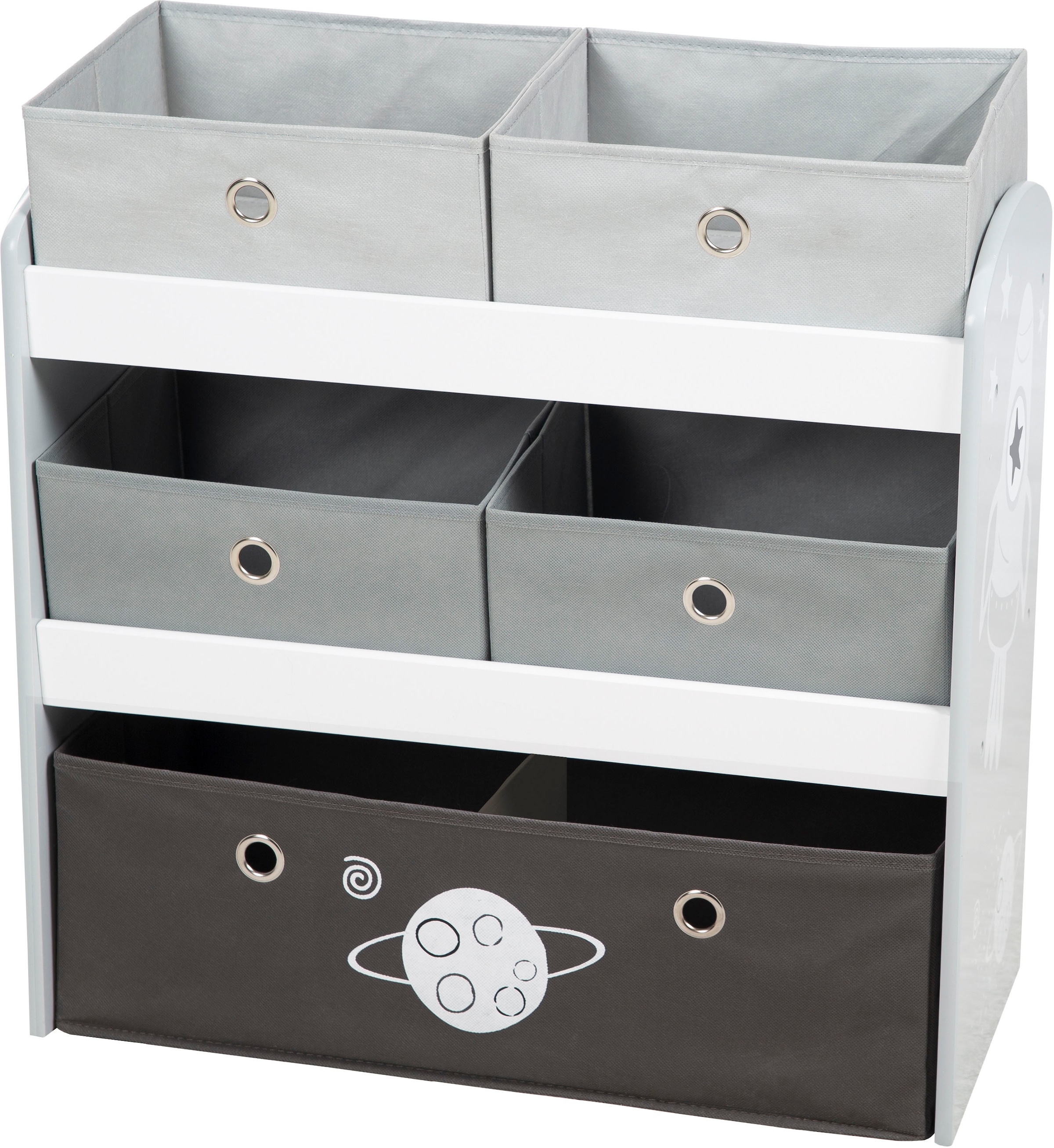 roba® Kinderregal »Rakete, grau« inklusive 5 Stoffboxen in 2 Grössen