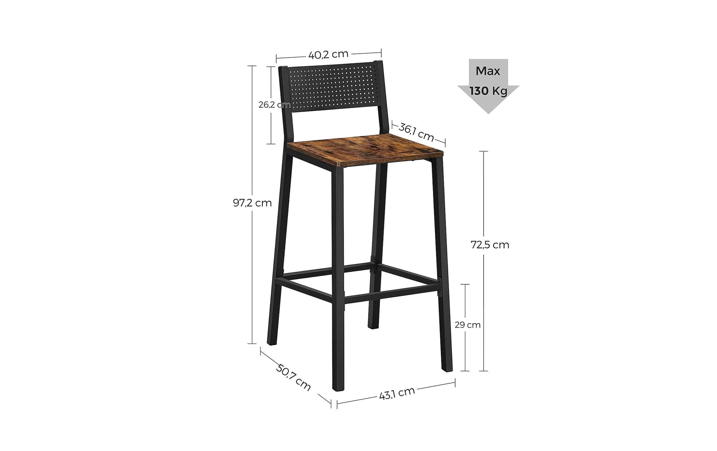 VASAGLE Tabouret de bar »2 Stück 43.1 x 97.2 cm« 2 cuis tlg.