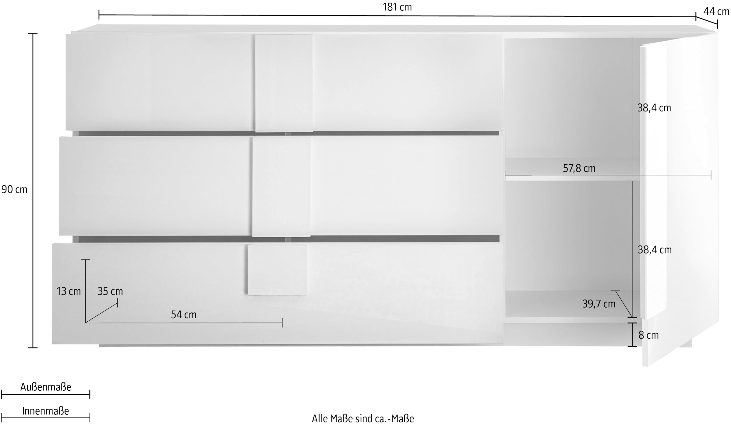 Home affaire Sideboard »Jupiter, Breite 181 cm, Kommode 3 Türen- Soft Closing, 1 Schubkasten« , Anrichte, moderne Griffblende, FSC®, cleveres Stauraumkonzept