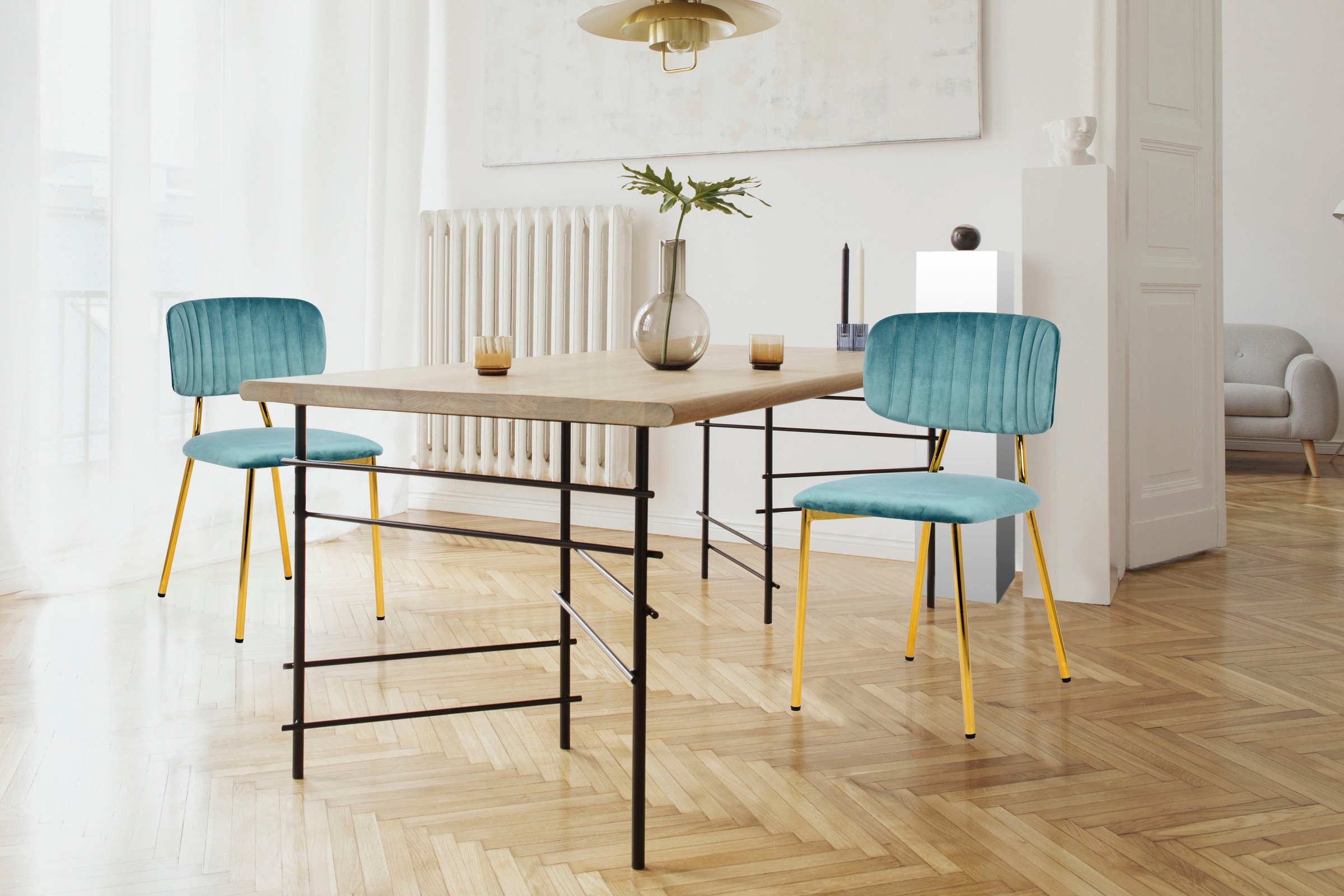 Kayoom Chaise de salle à manger »Stuhl Kian 125 2er-Set,filigranes Metallgestell,pflegeleicht Samtbezug« (Ensemble) 2 cuisrevêtement doux comme du velours, housse en velours facile d'entretien