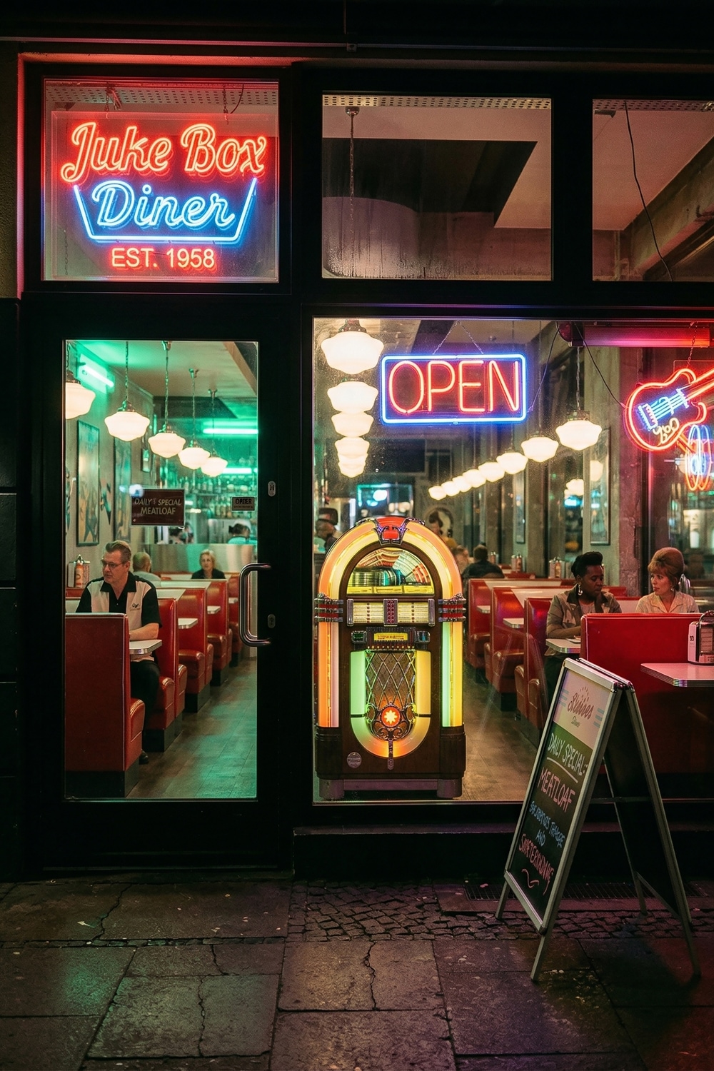 queence Acrylglasbild »Juke Box Diner« Amerika | Essen | Gebäude 1 Stk. tlg. Wandbild Wohnzimmerdeko Urlaubsmotiv