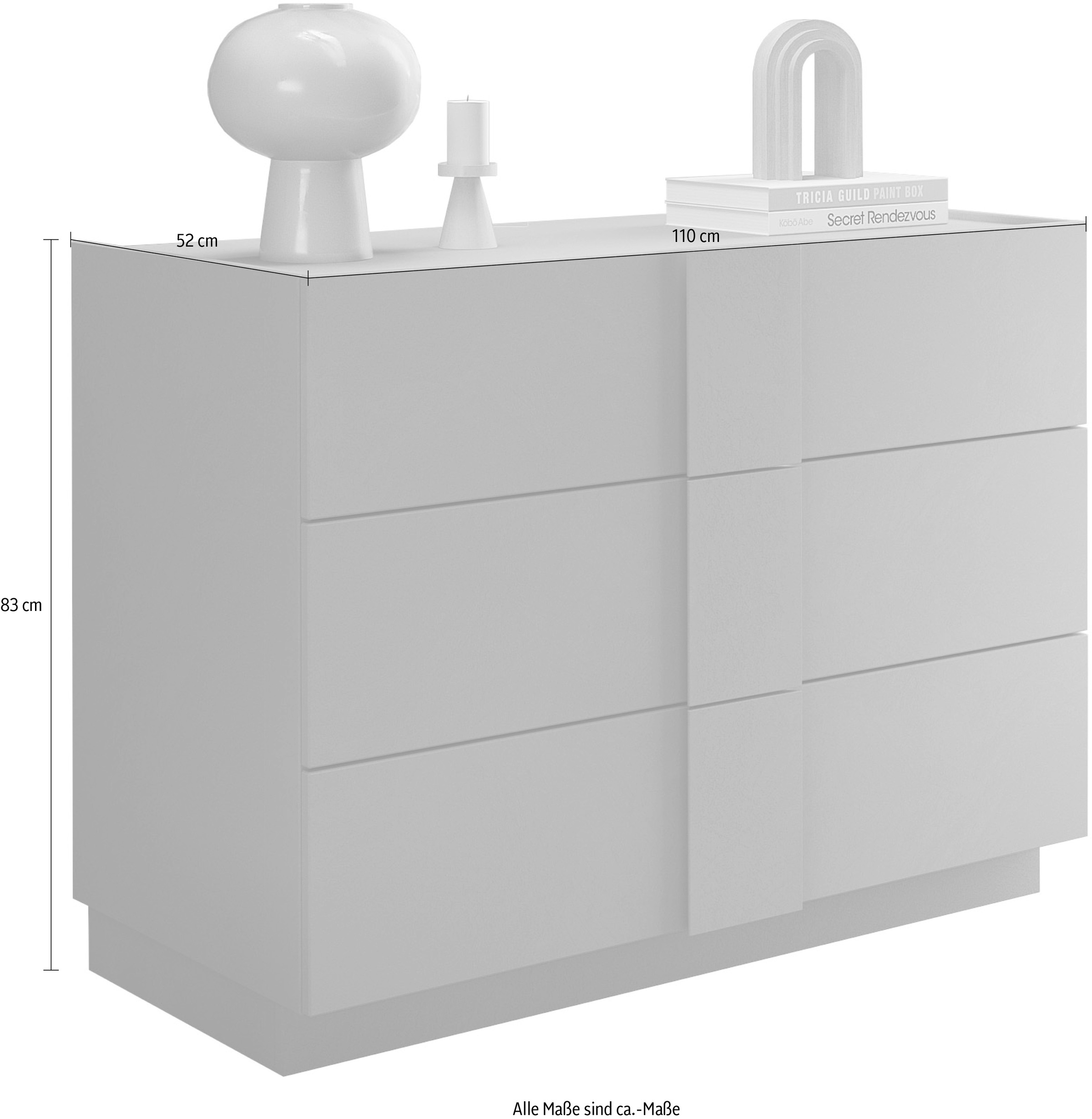 Home affaire Schubkastenkommode »Jupiter, Kommode, Stauraumkommode, Beistellkommode, 2 Schubladen« B/T/H 110/83/52 cm, moderne Griffblende, trendiges Steingrau, kompakt