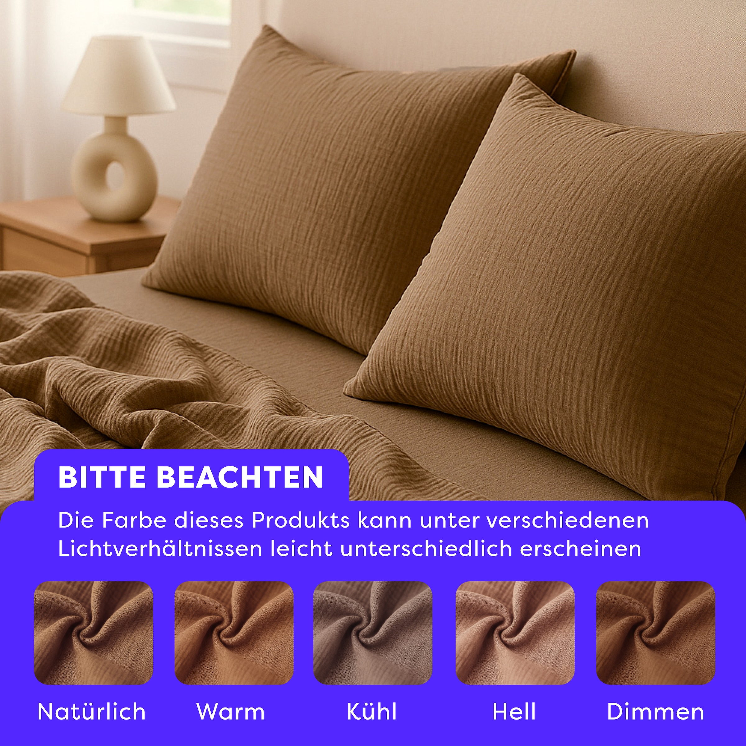 Wolkenfeld Linge de lit »Wolkenfeld Premium Musselin mit Reissverschluss« 2 pièces En 100 % coton – respirant et doux – incluant taie d'oreiller 80x80