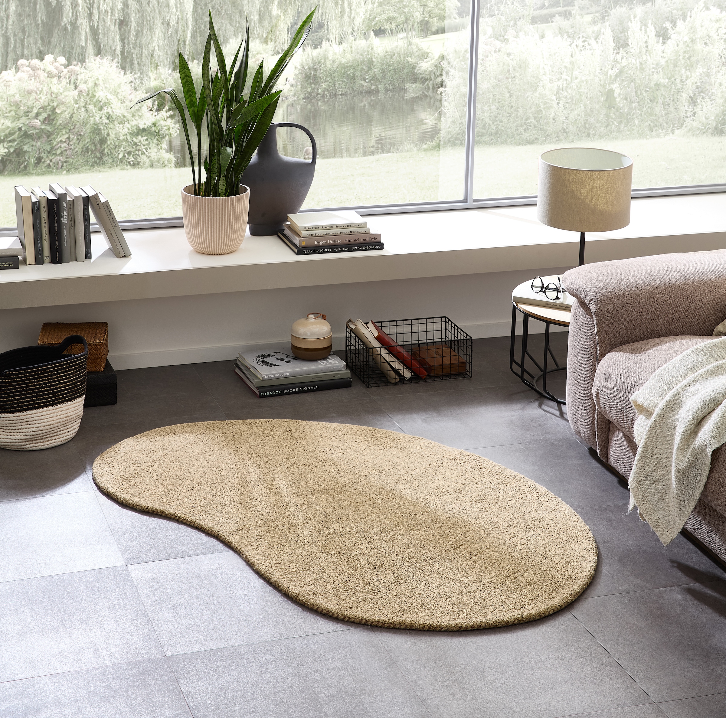 THEKO Tapis en laine »Gabbeh Uni, Handgefertigt, Teppich, meliert, reine Wolle,« ovale 14 mm Höhe Schlafzimmer, Wohnzimmer, Esszimmer, auch als Läufer, eckig  oder rund