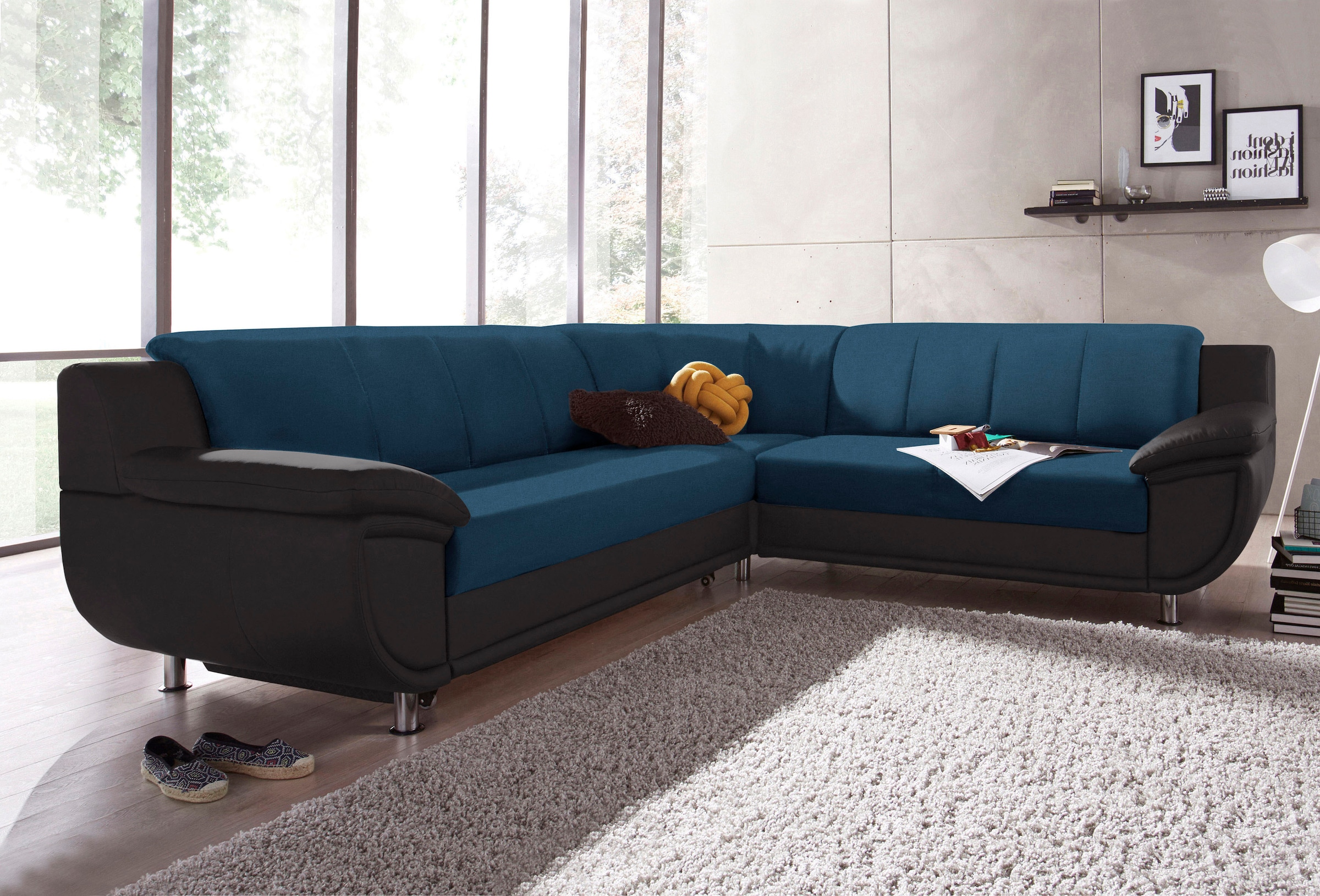 TRENDMANUFAKTUR Canapé d'angle »Rondo 3, zeitlos und modern, im Materialmix, L-Form« option ressort pour un grand confort d'assise, option fonction lit
