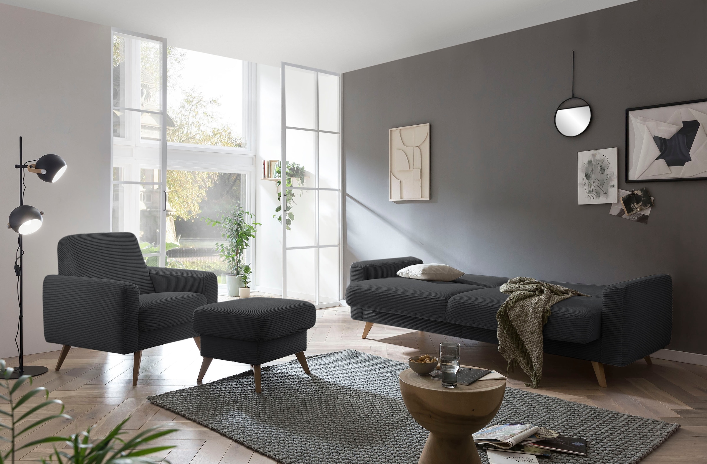 exxpo - sofa fashion 3-places »Samso, elegant und bequem, aktueller Cord Bezug, Kippcouch« hochwertige Verarbeitung, Schlafsofa inkl. Bettfunktion und Bettkasten