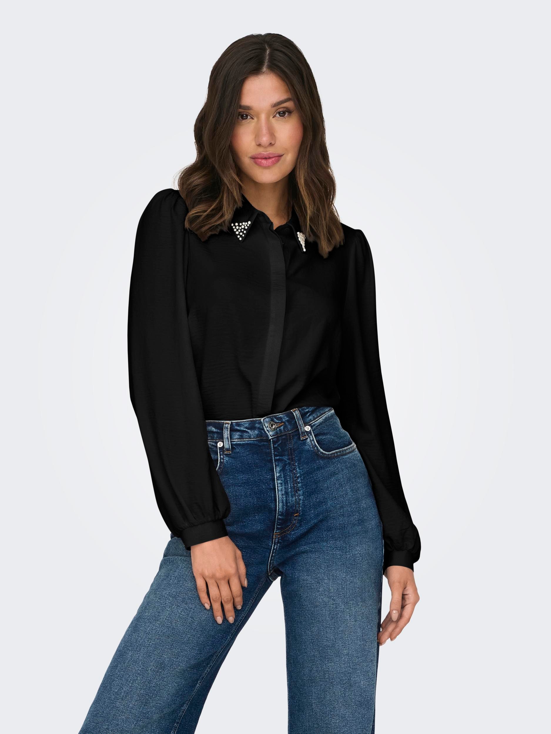 ONLY Blouse chemise »ONLMETTE PEARL LS SHIRT WVN« fibre synthétique, coupe régulière
