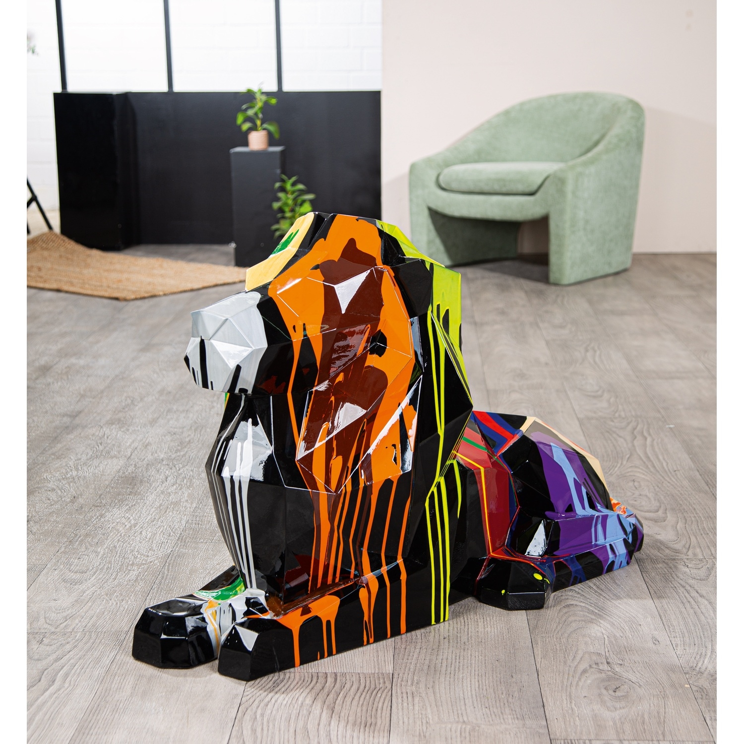 GILDE Sculpture »Figur Löwe; geometrisch Lionaro mehrfarbig« figure d’animal, figure d’art, style pop-art, objet design, figure de collection