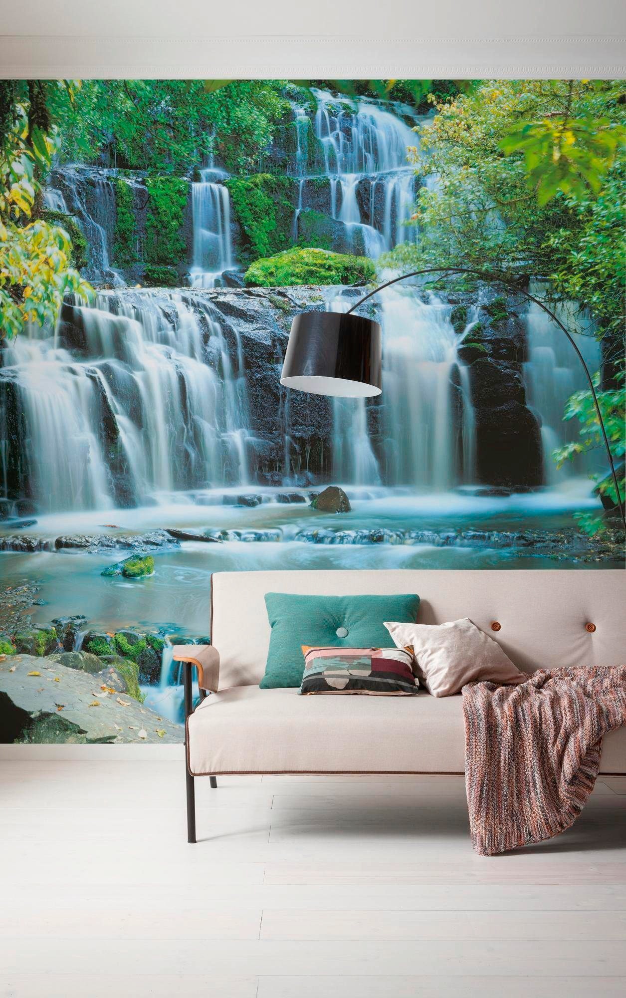 Komar Vliestapete »Digitaldruck Vlies -  Pura Kaunui Falls - Grösse 300 x 250 cm« bedruckt glatt Wohnzimmer, Schlafzimmer