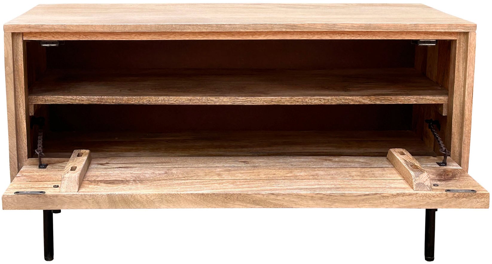 SIT Schuhschrank »Vieste aus Mangoholz mit Lamellen-Schnitzereien & Metallfüssen« 1 Stk. tlg. 2 Fächer hinter 1 Klappe mit 15 cm hohen schwarzen Metallfüssen