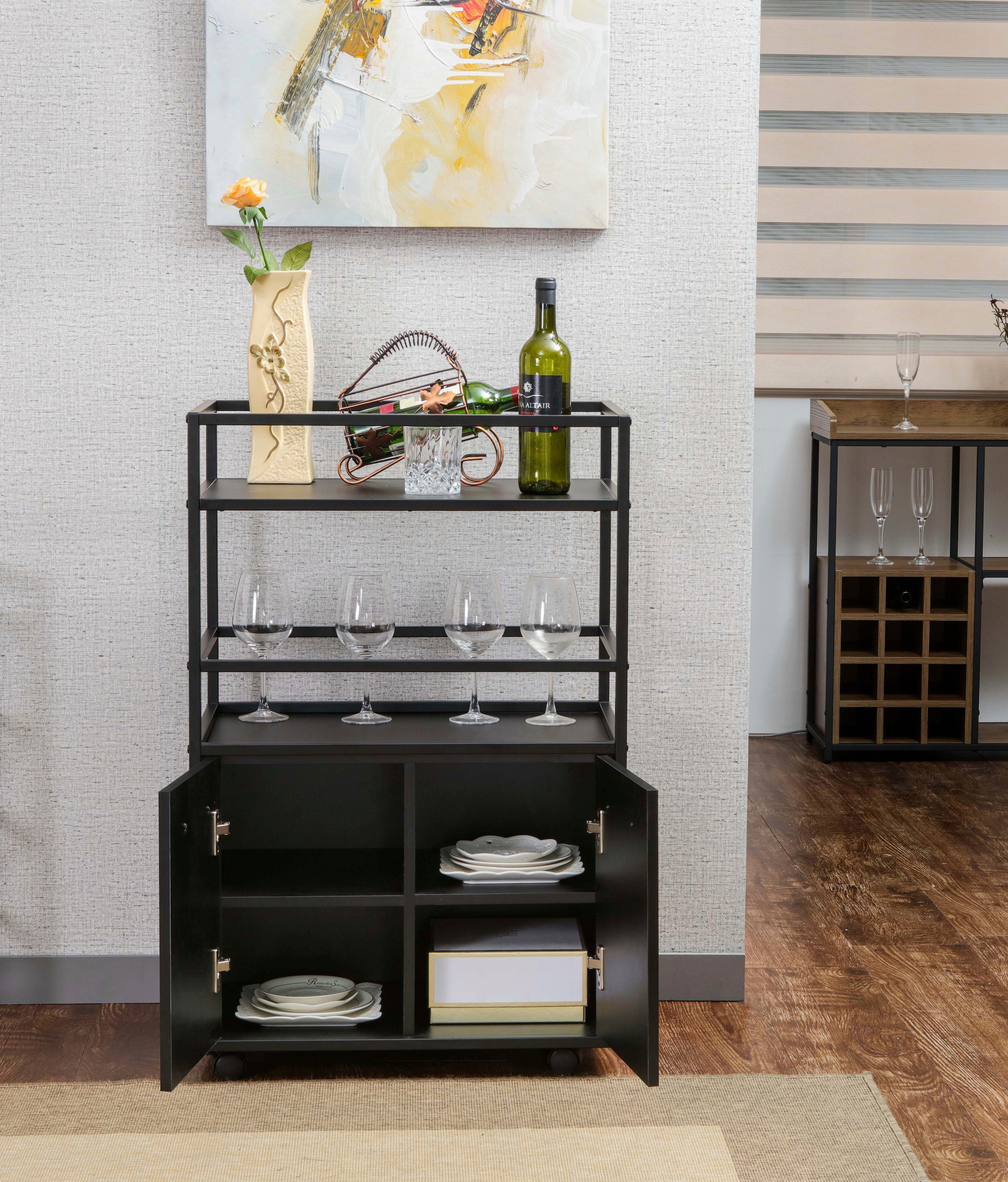 Home affaire Armoire de bar »Perth« 1 cuis tlg. Bar avec 2 portes & compartiment ouvert - (L/P/H) 60/40/94 cm