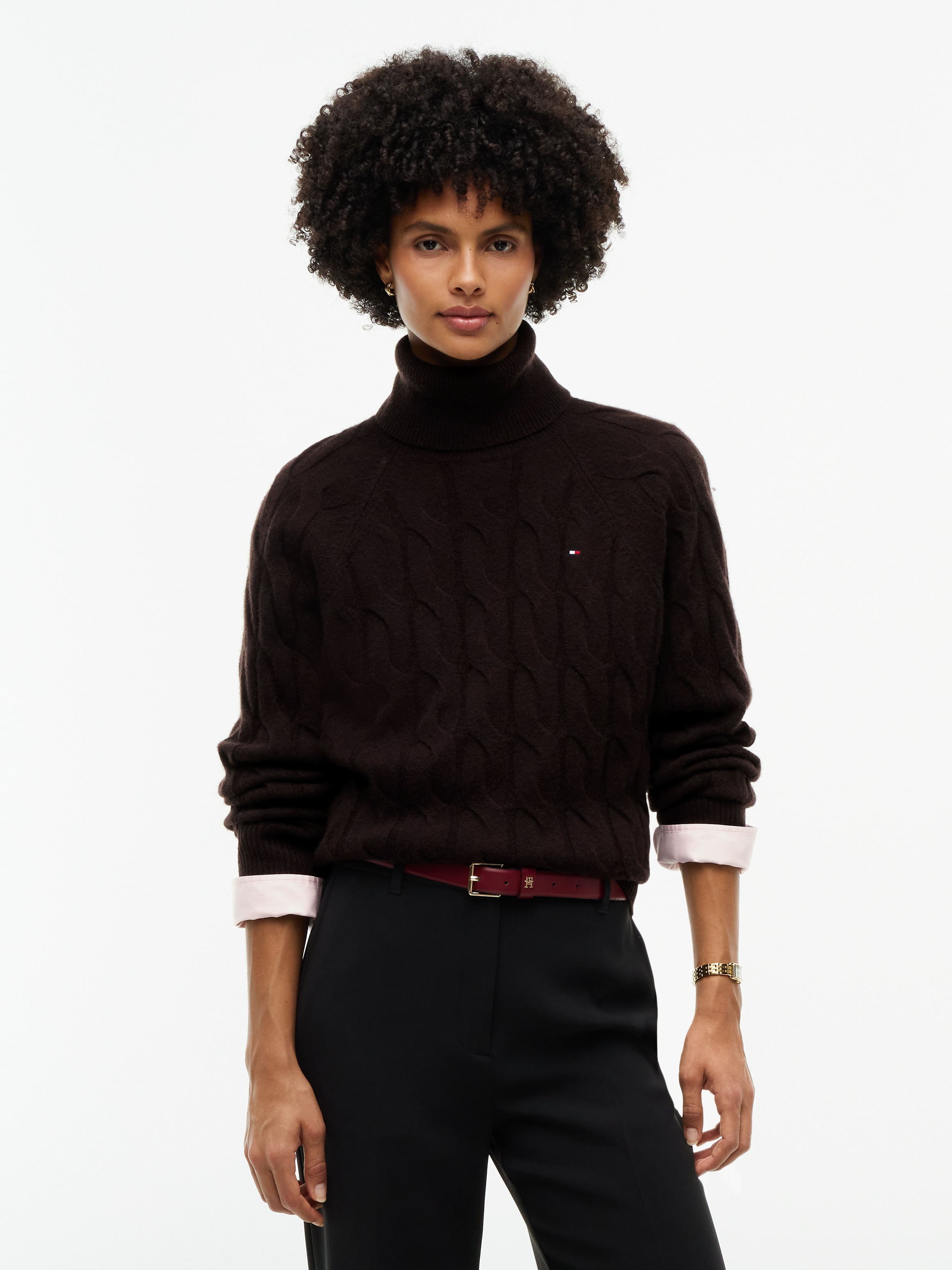 Tommy Hilfiger Pull à col roulé »SOFT WOOL CABLE ROLL-NK LS SWT« laine, avec motif torsadé