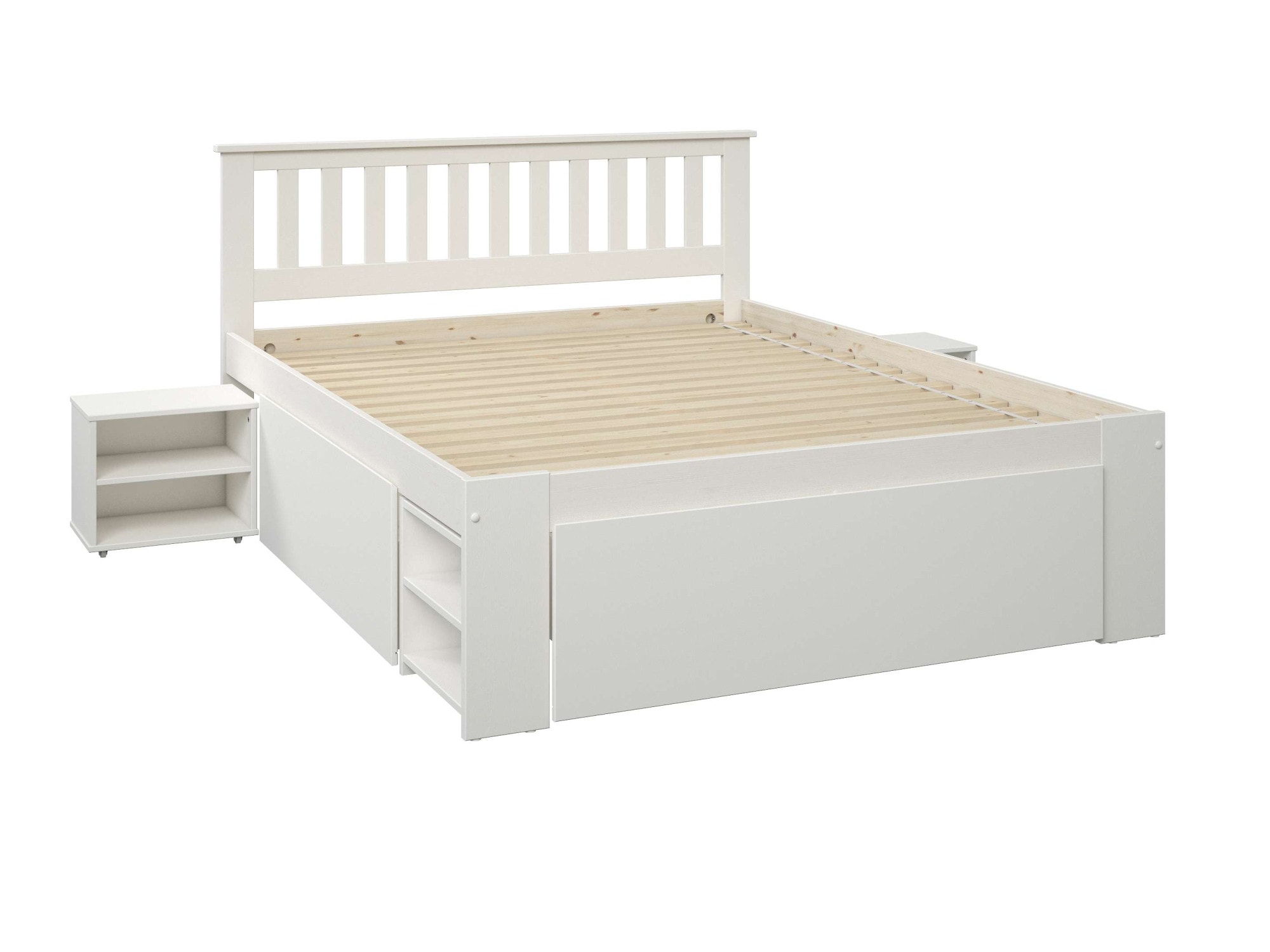 GOODproduct Lit en bois massif »Kallvin, platzsparend, 3 Bettkästen, Nachtschränke ausziehbar« comprend un sommier à lattes, 3 coffres de lit, certifié FSC®