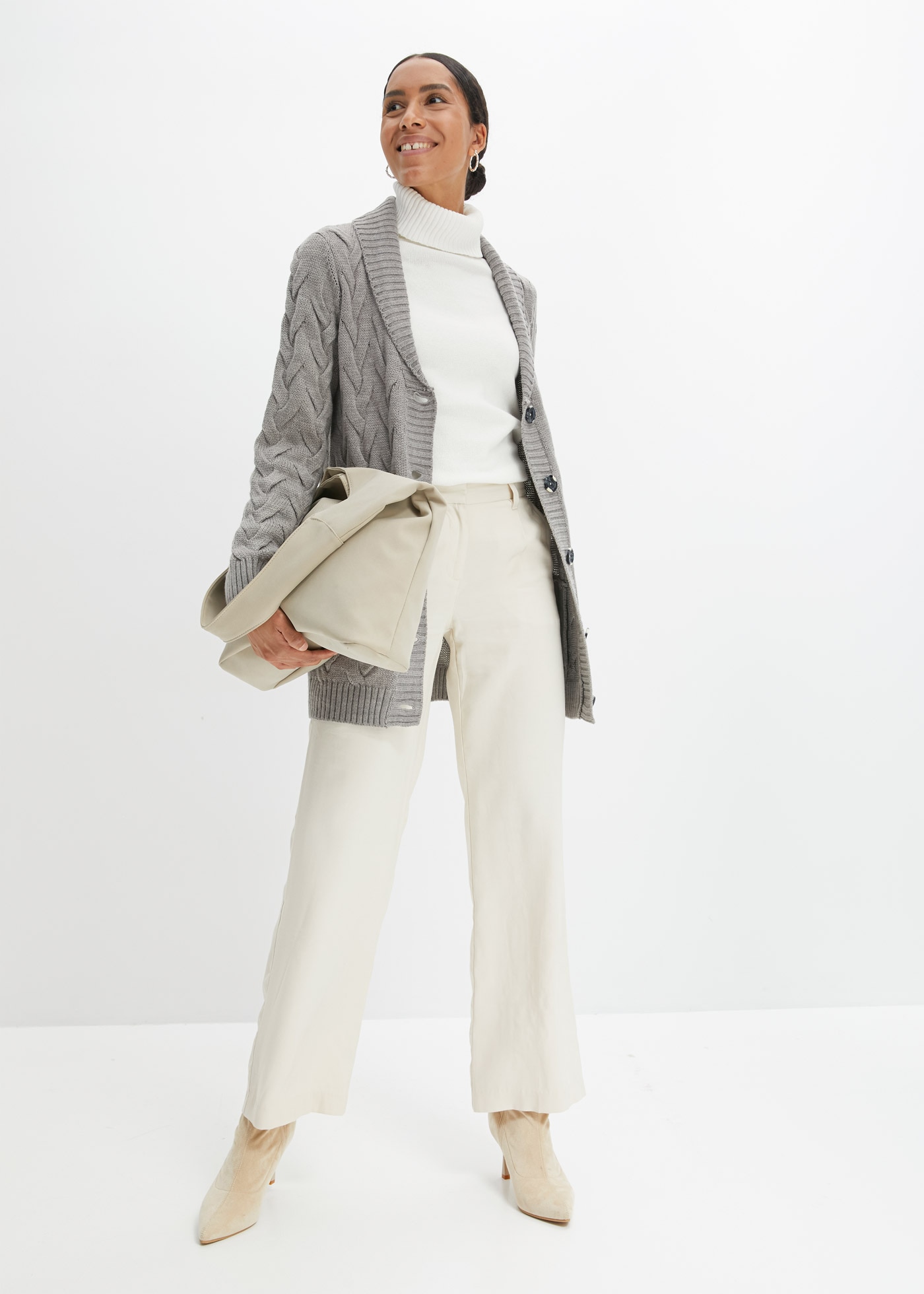 bonprix Cardigan long lockere Passform, mit Knopfleiste, mit aufgesetzten Taschen