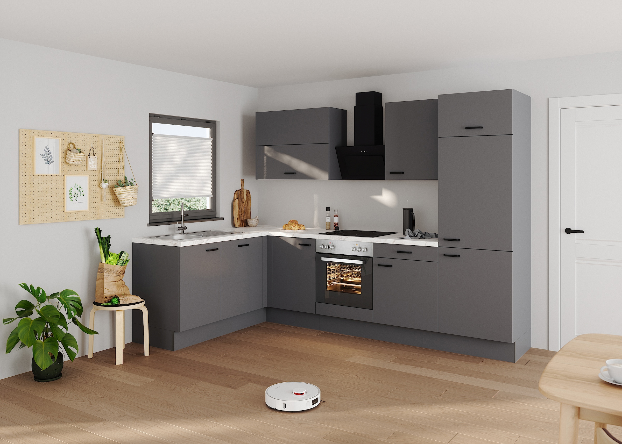 KOCHSTATION Cuisine d'angle »KS-Paula, Stellmasse rechts B/T 295/175 cm, links B/T 175/295 cm« Wahlweise Spüle rechts oder links, mit und ohne E-Geräte