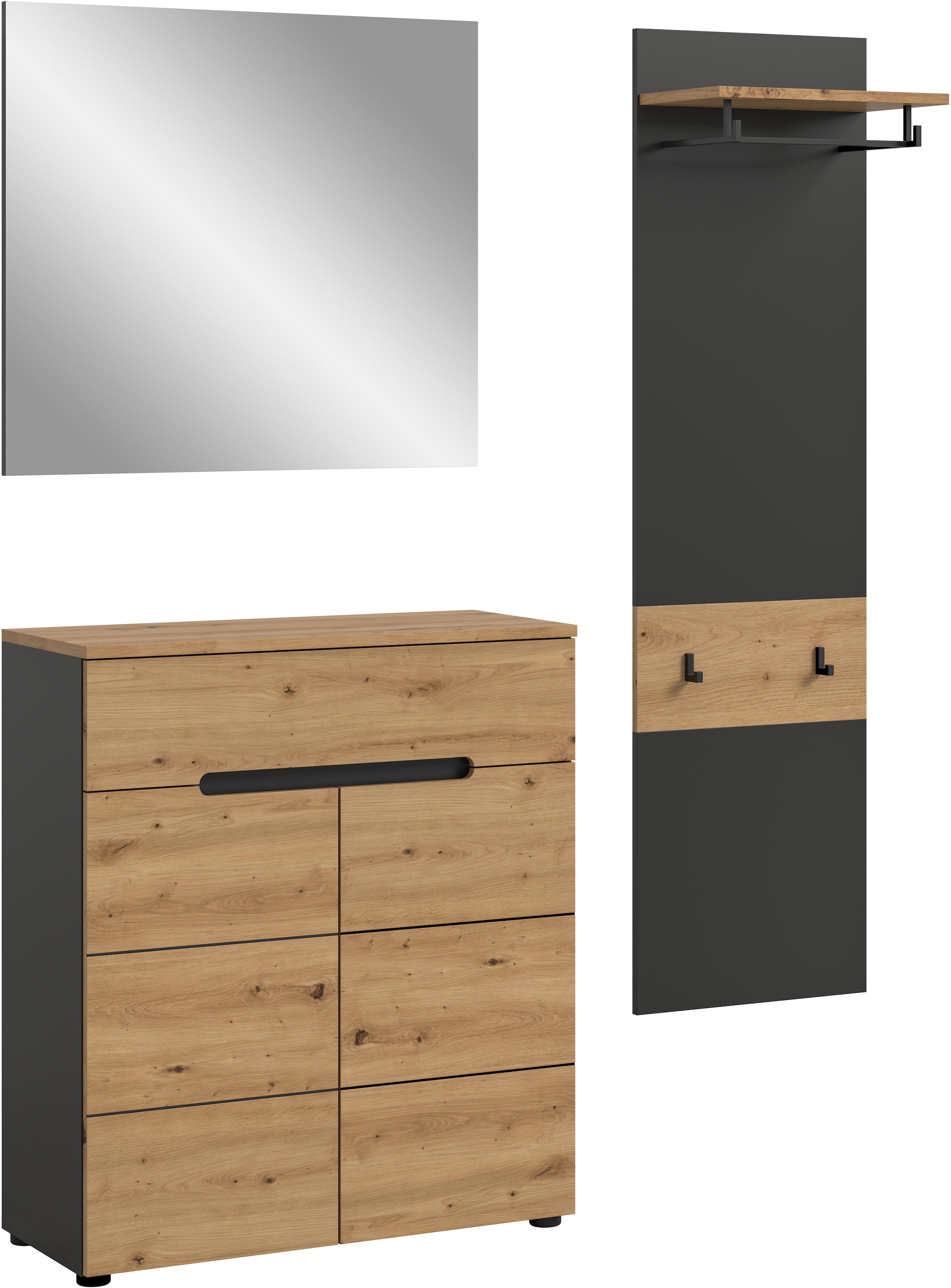 Home affaire Ensemble de vestiaires »REHAT, TOPSELLER!, 3-teilig, Breite 140 cm, individuell erweiterbar« Set, bestehend aus: Kommode, Spiegel und Garderobenpaneel, 3 cuis tlg.