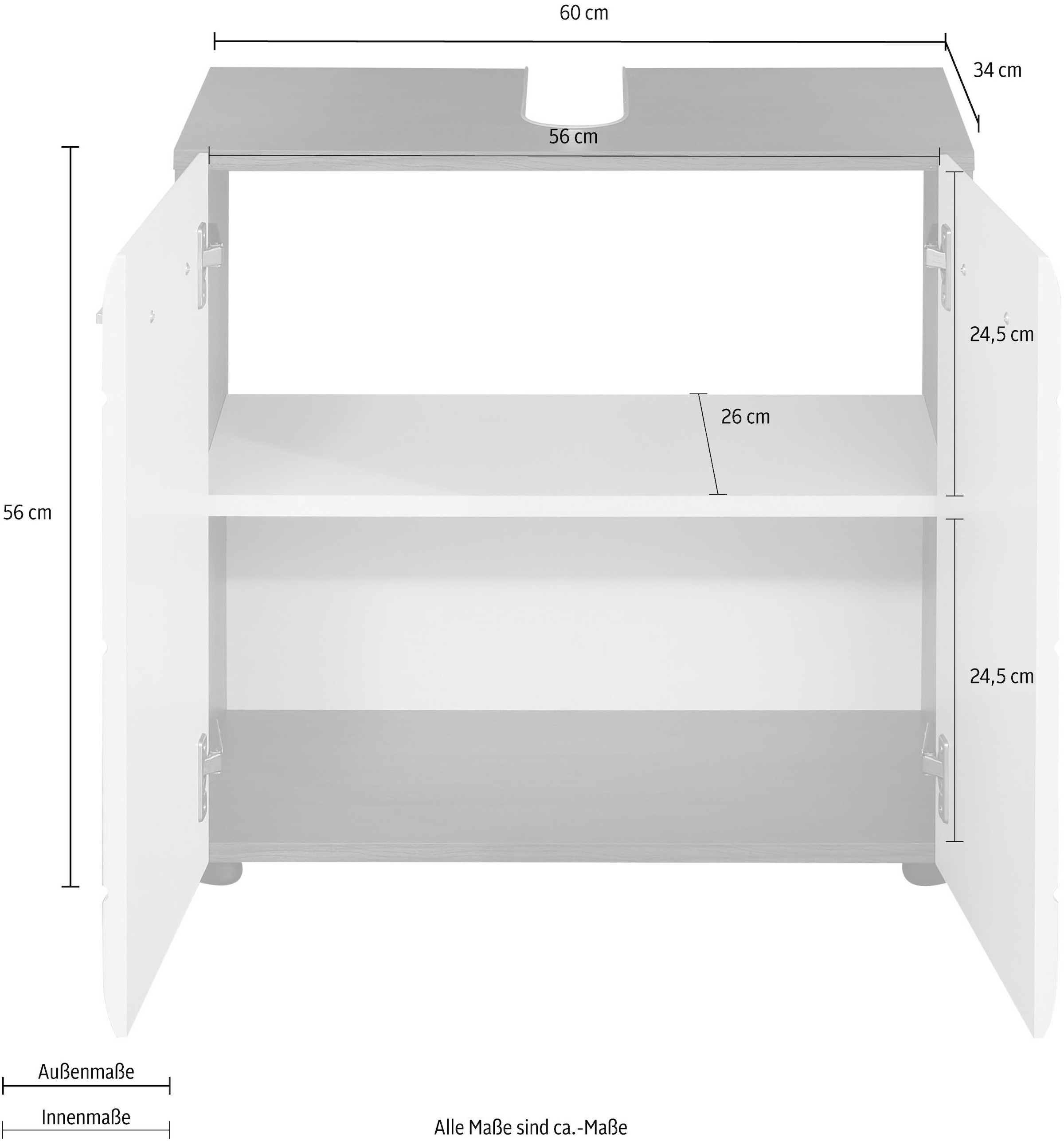 welltime Armoire sous lavabo »Sovana« meuble sous-lavabo avec 2 portes - (L/P/H) 60/31/57 cm