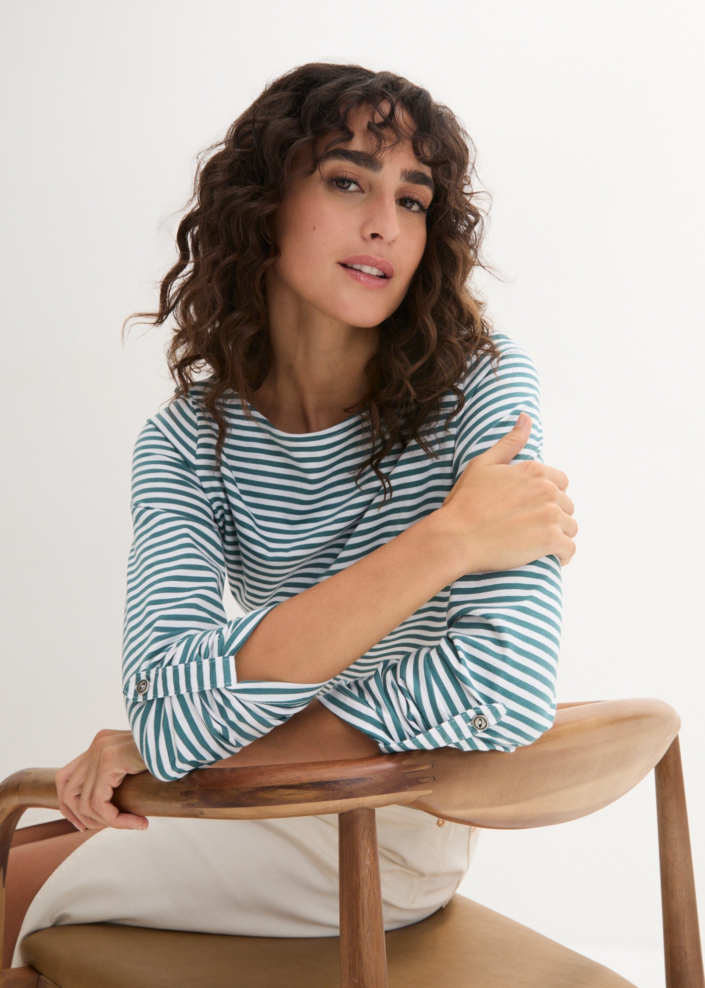 bonprix T-shirt à manches longues »Langarmshirt aus reiner Baumwolle« bequeme Passform, Langarm, für Alltag, aus reiner Baumwolle