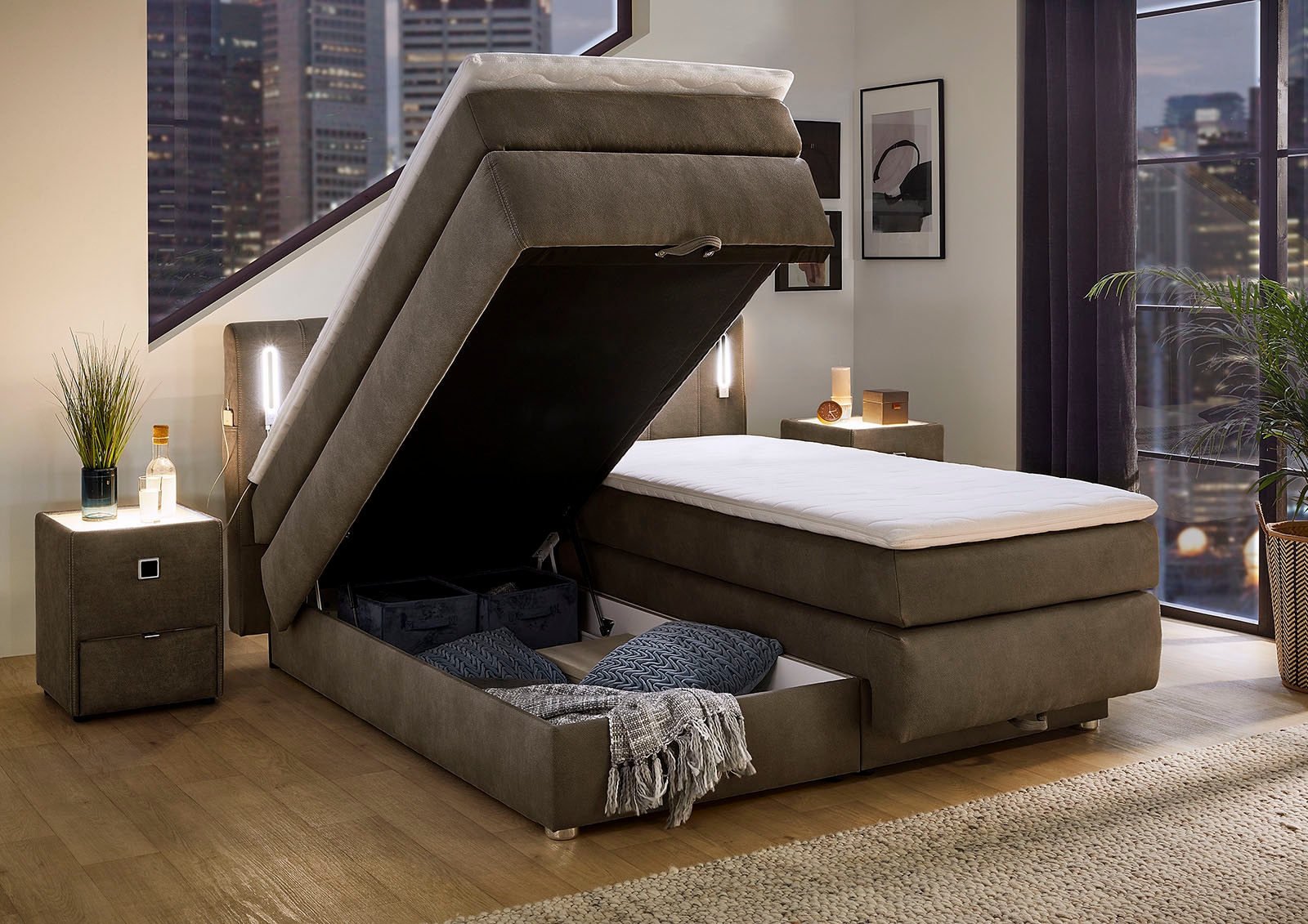 Jockenhöfer Gruppe Lit boxspring »Kati erhältlich in der Grösse 180x200cm« avec topper, coffre de lit et tête de lit réglable en hauteur (96 cm - 108 cm)