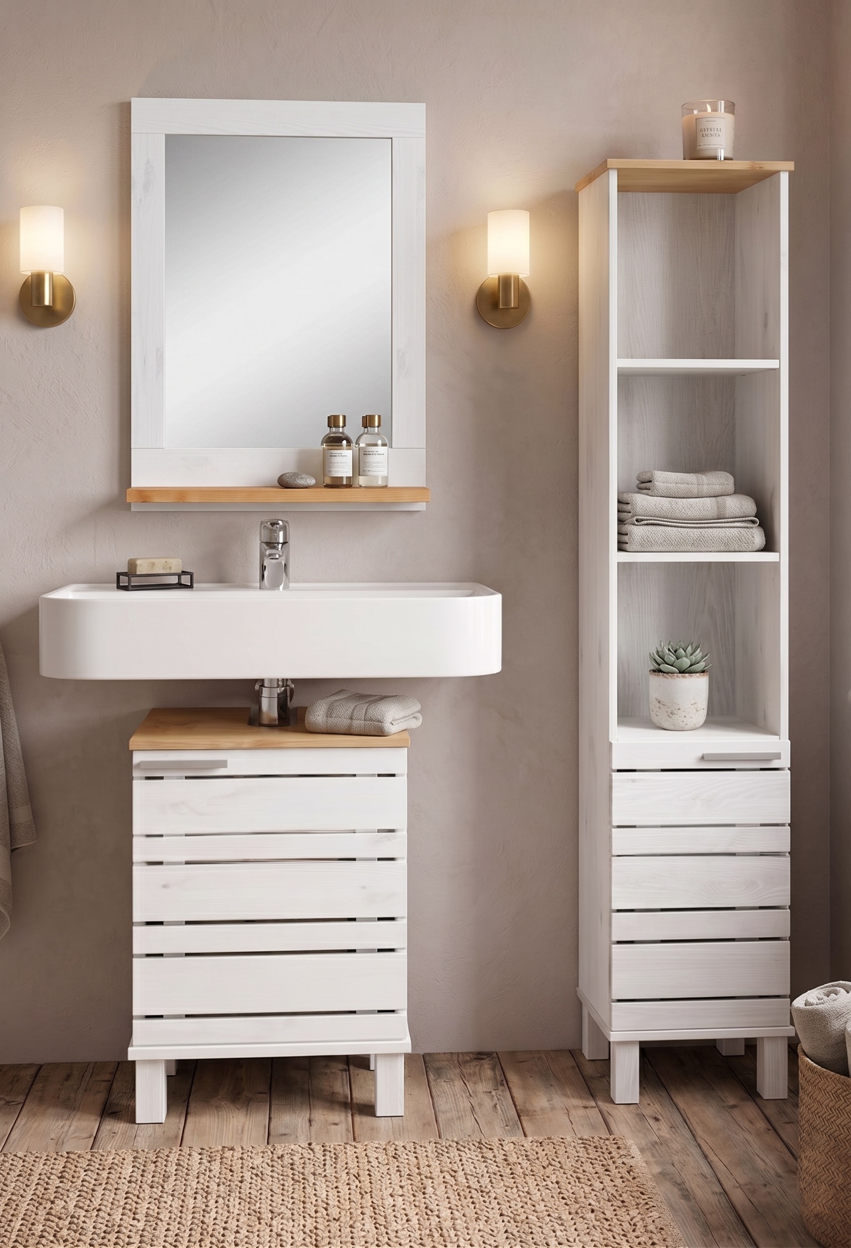 Home affaire Miroir de salle de bain »JOSIE« en bois massif, 40x60 cm, en bois massif, avec étagère