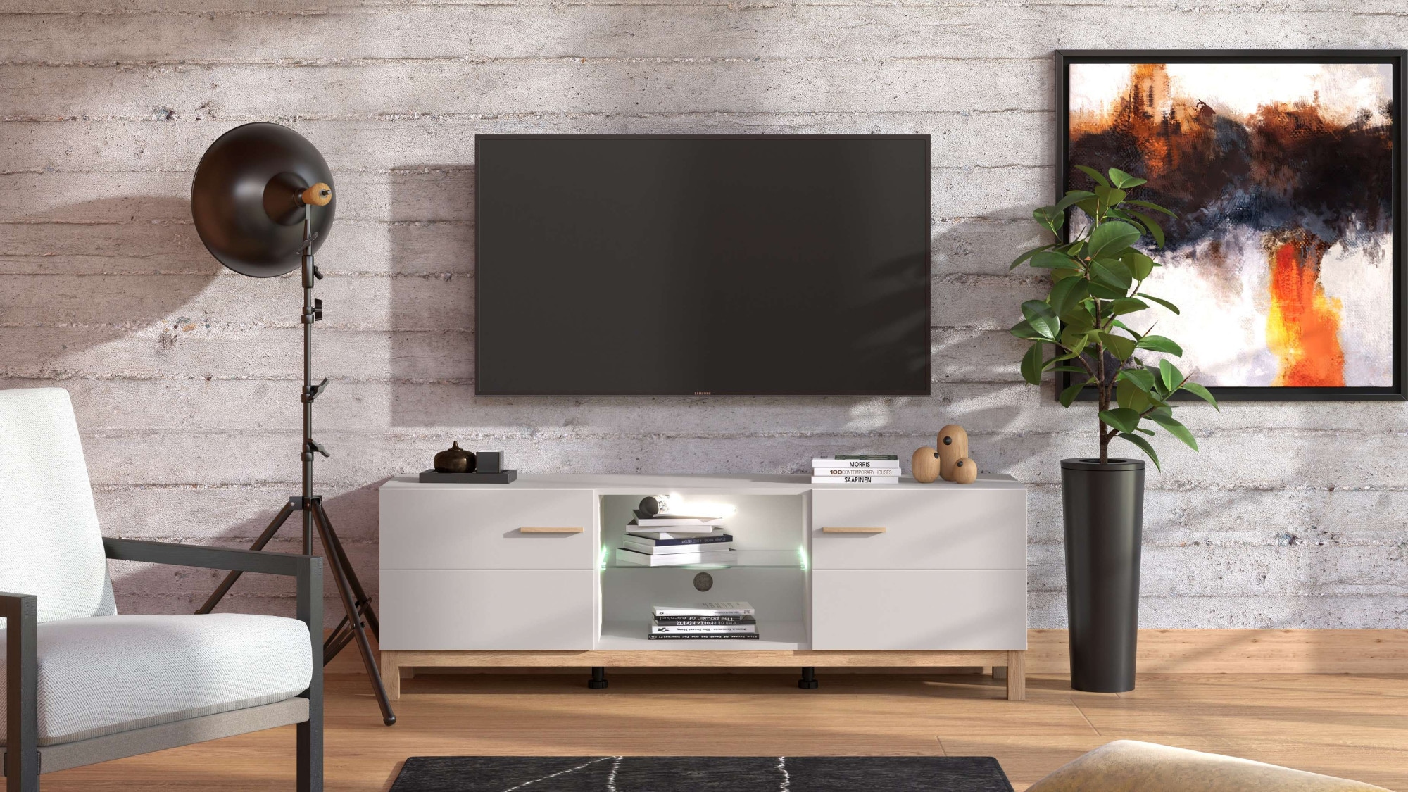 Home affaire Banc TV »Essex, TV-Board, TV-Kommode, TV-Schrank, TV-Unterschrank, TV-Möbel« Elegantes Lowboard (154 cm) in Kaschmir mit viel Stauraum