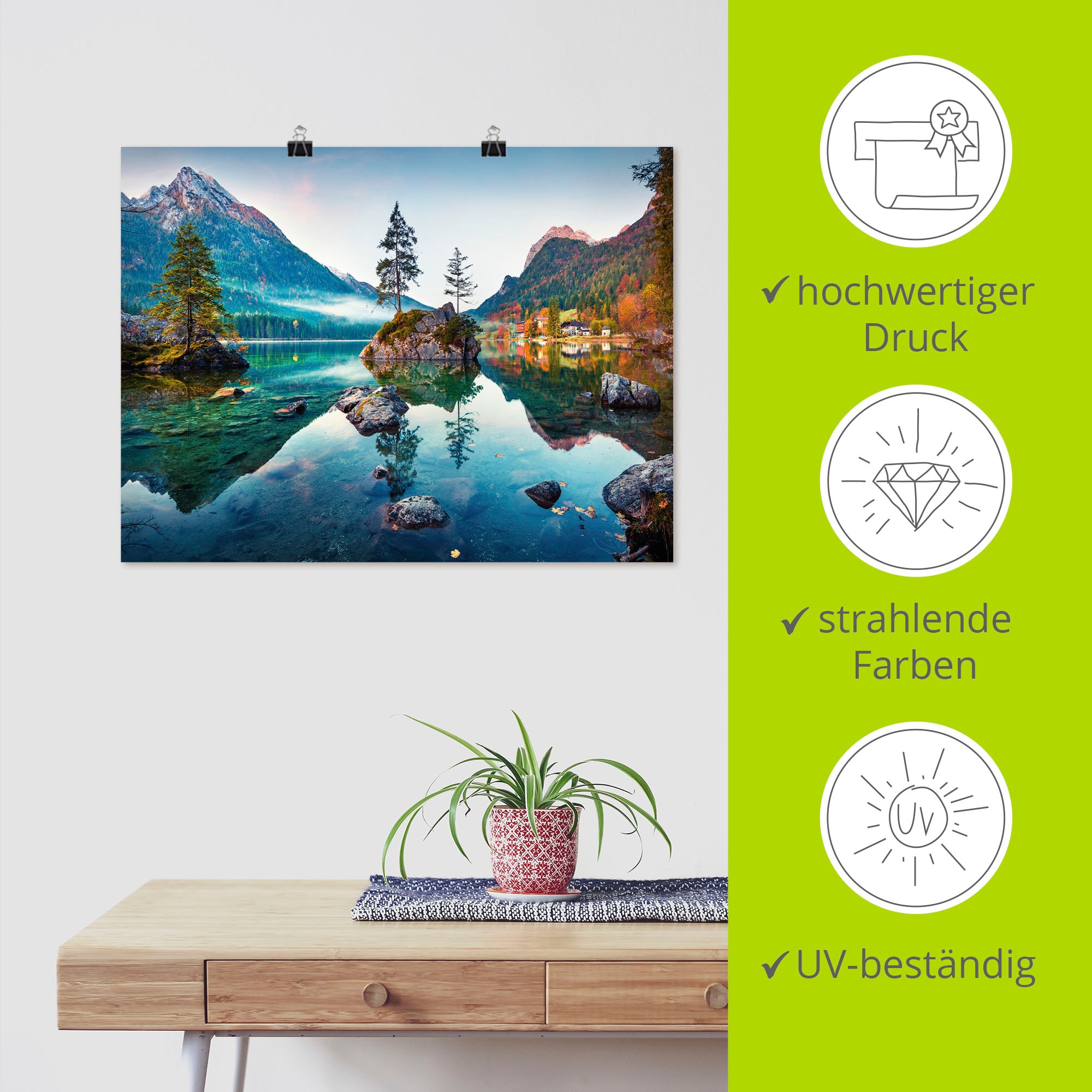 Artland Wandbild »Herbstszene des Hintersee vor Alpen« Seebilder 1 Stk. tlg. als Alubild, Leinwandbild, Poster in verschied. Grössen