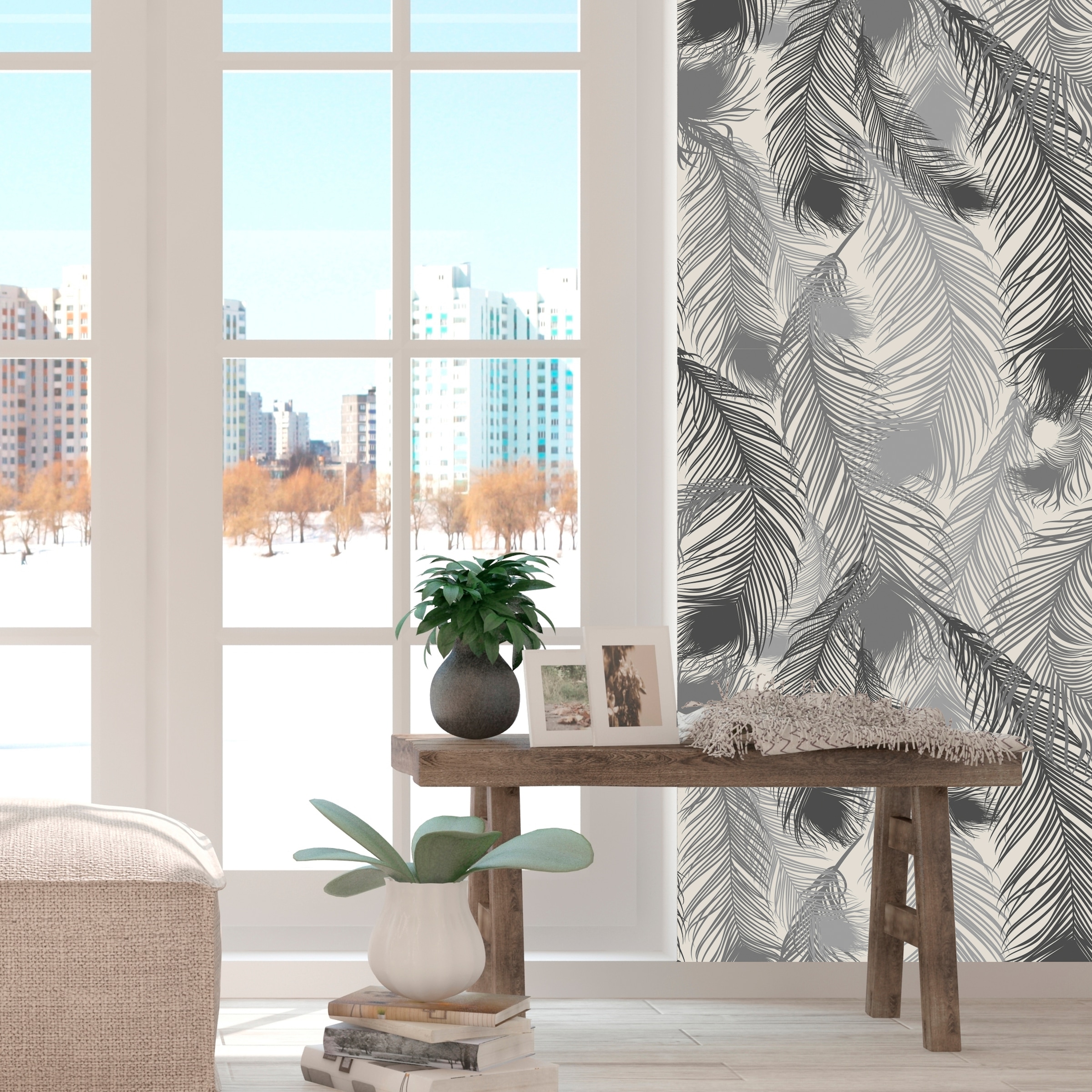 queence Papier peint vinyle »Federn-Grau« Motif | botanique | floral | imprimé | naturellement | à motifs 90x250cm, selbstklebend, kinderleichte Anbringung, , Sticker