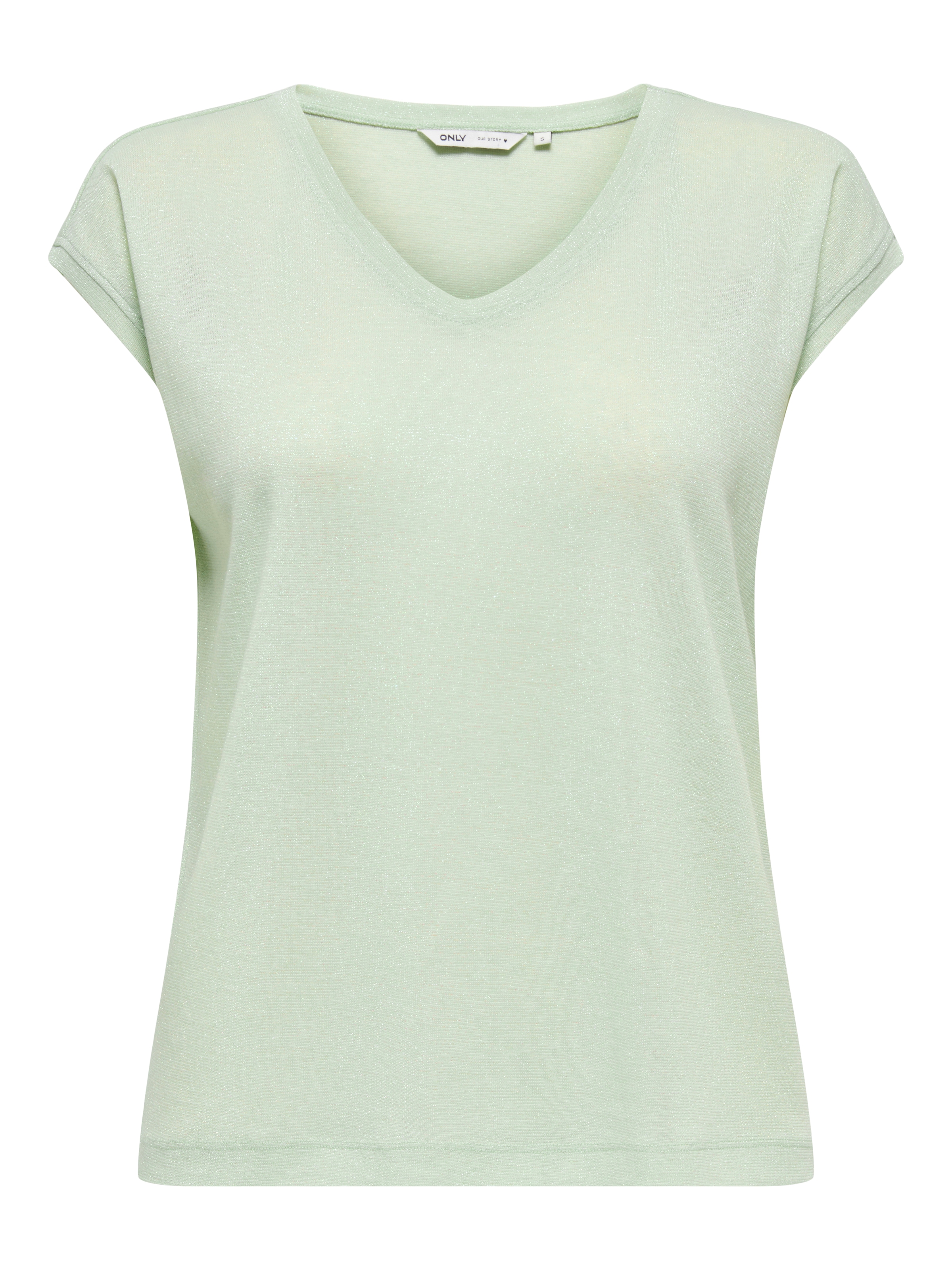 ONLY T-shirt à manches courtes »ONLSILVERY S/S V NECK LUREX TOP JRS NOOS« Mélange de matières avec paillettes, coupe ample, col rond