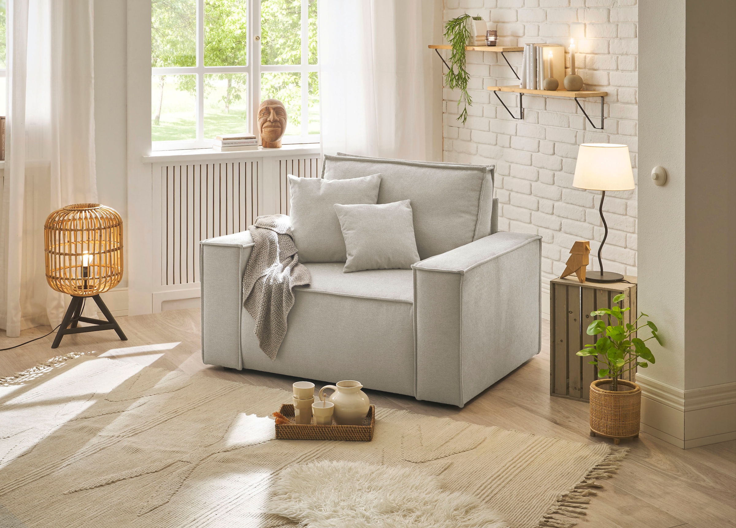 GOODproduct Canapé 2 places »FINNLEY Struktur fein, XXL-Sessel, Lesesessel, inkl. Zierkissen« 1 cuis tlg. disponible en tissus Bouclé, structure fine et Mega Cord
