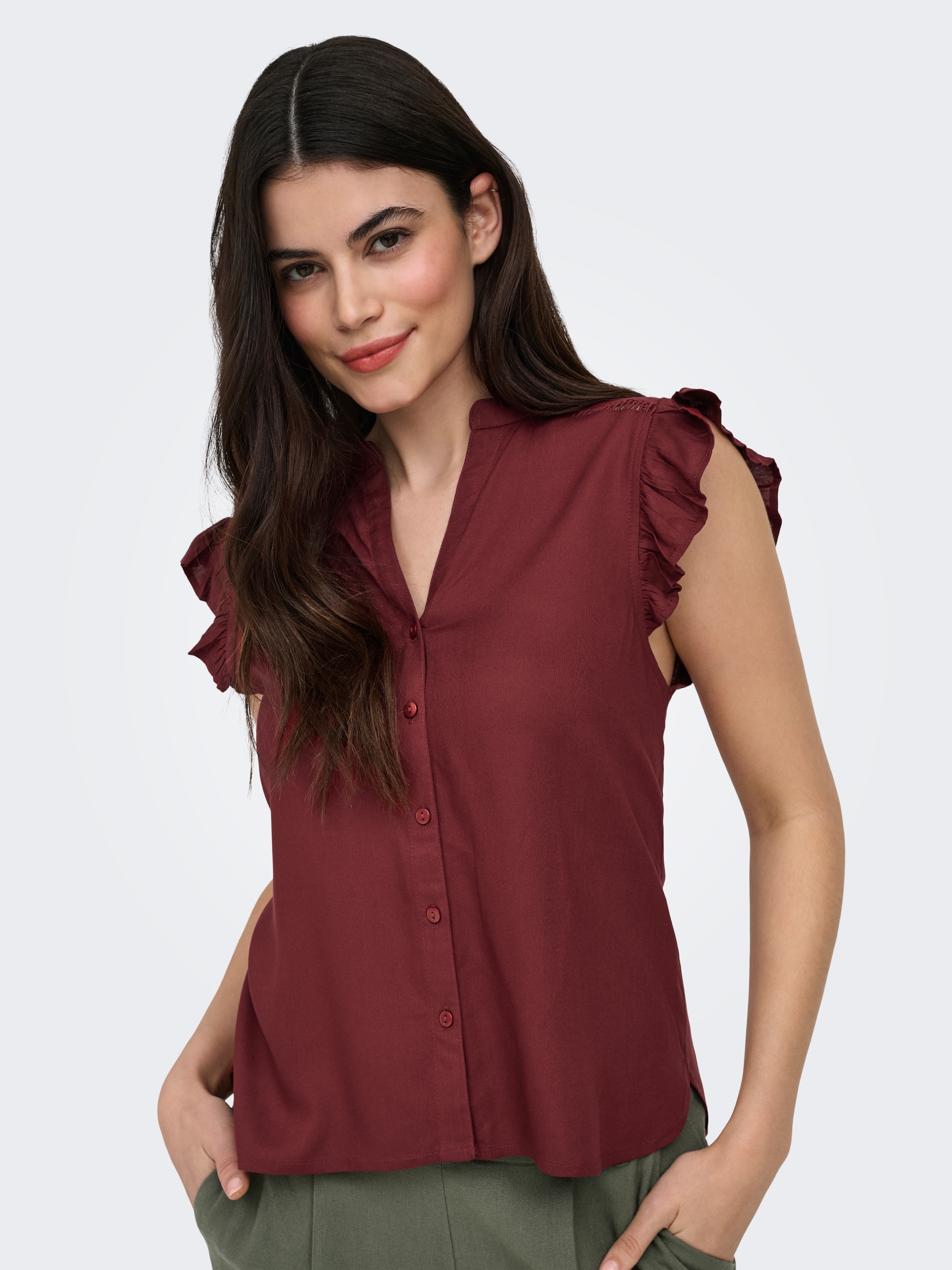 ONLY Blouse à manches courtes »ONLROSELLA LIFE CAPSLEEVE SHIRT WVN NOOS« viscose, coupe regular
