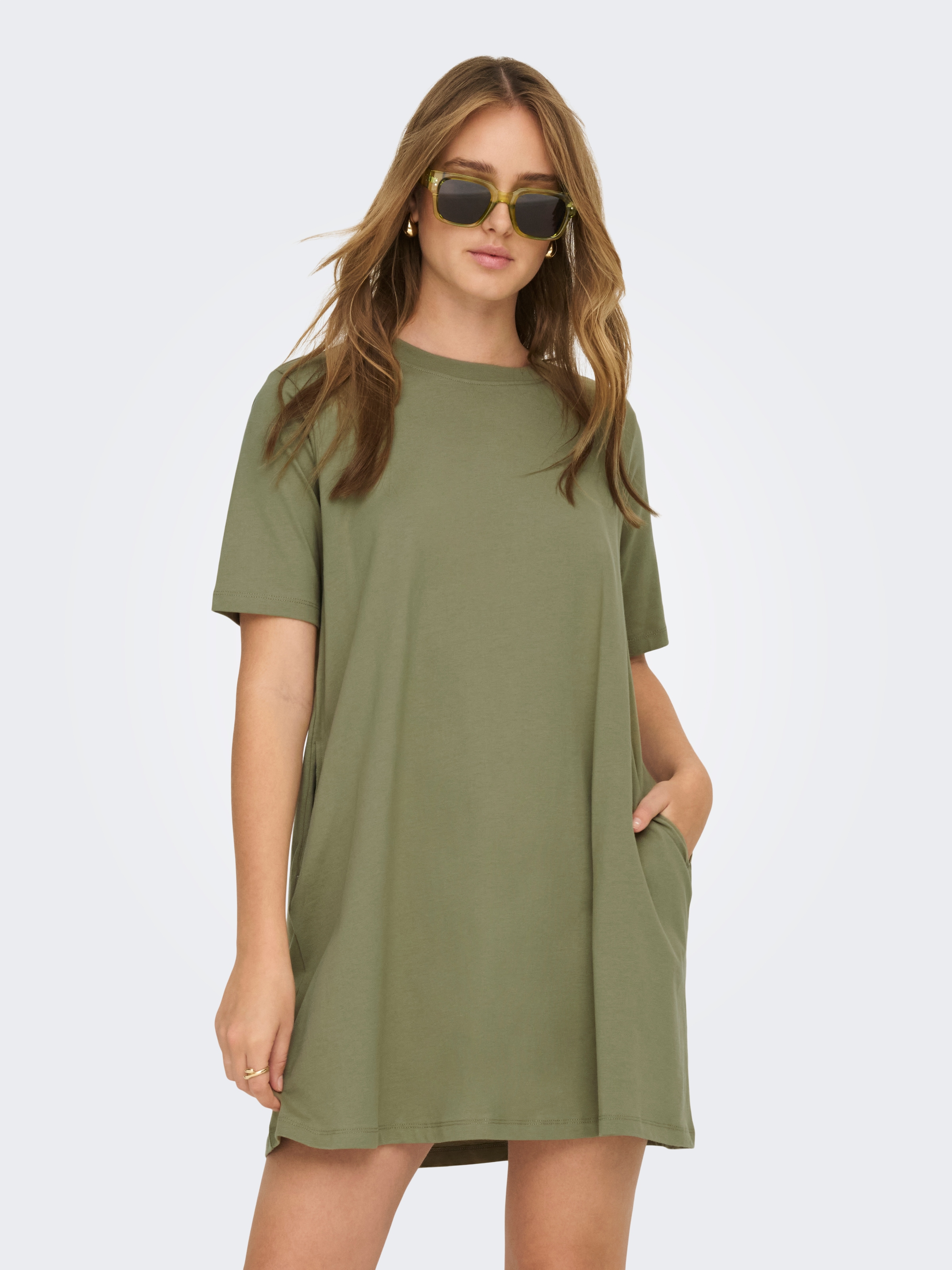 ONLY Mini-robe »ONLMARA S/S POCKET DRESS JRS NOOS« Coton, oversize, col rond
