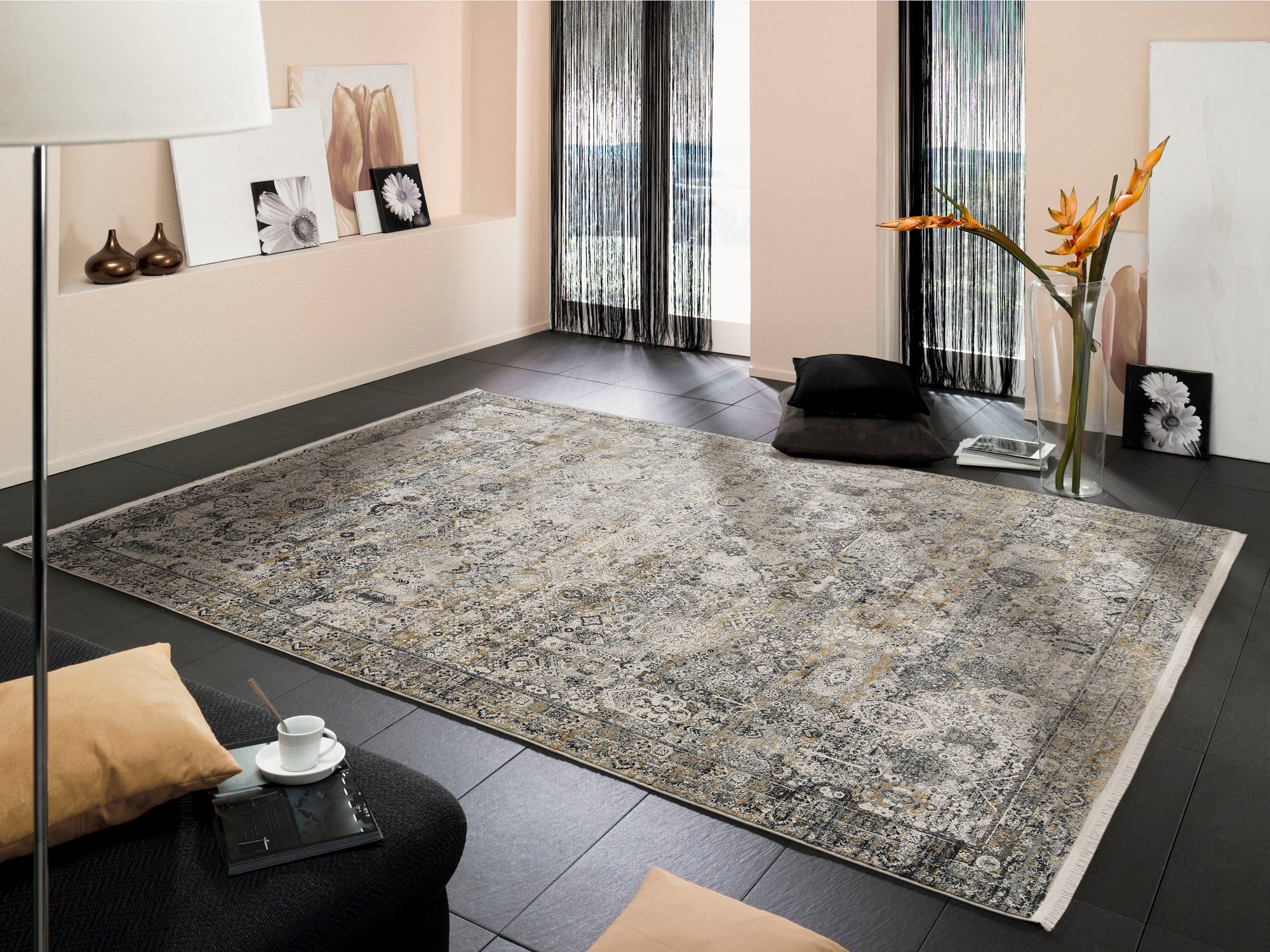 OCI DIE TEPPICHMARKE Tapis »BESTSELLER TADI« Rectangulaire 8 mm Höhe Glanz Viskose, mit Fransen, Hoch Tief Struktur, Vintage, Wohnzimmer