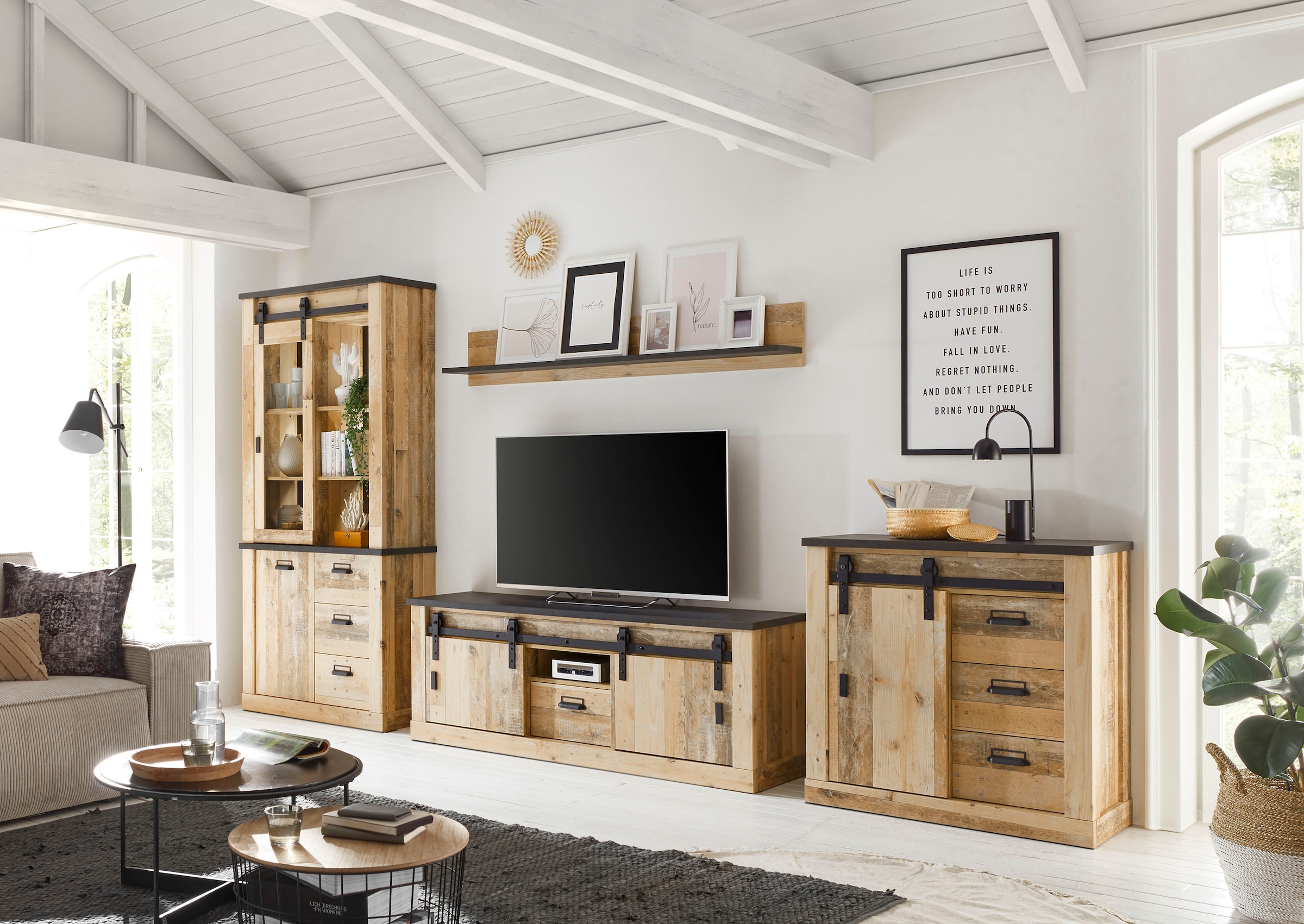 Home affaire Meuble mural »Sherwood, Anbauwand im Industrial-Style, Komplettset, Wohnzimmer-Set« 4 cuis tlg.