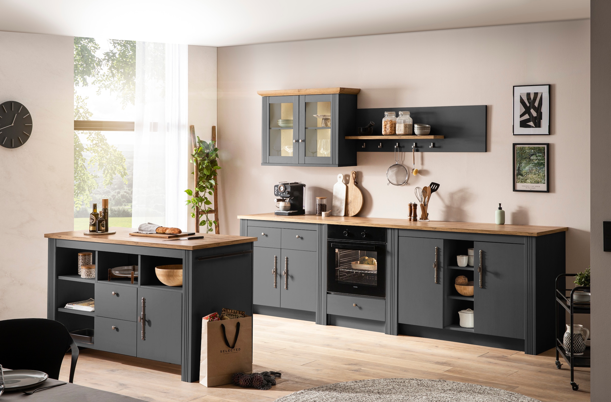 GOODproduct Kitchenette »KS-Westminster, Pantryküche im Landhaus Stil, hochwertige Metallgriffe« Ensemble,  Breite 294 cm, Kommoden, Wandpaneel, Hängeschrank, Herdumbau