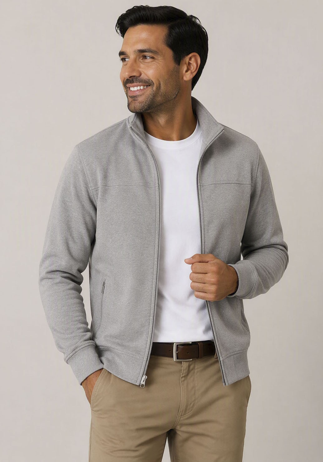 Man's World Sweatjacke mit hochschliessendem Kragen, markante Querteilungsnaht