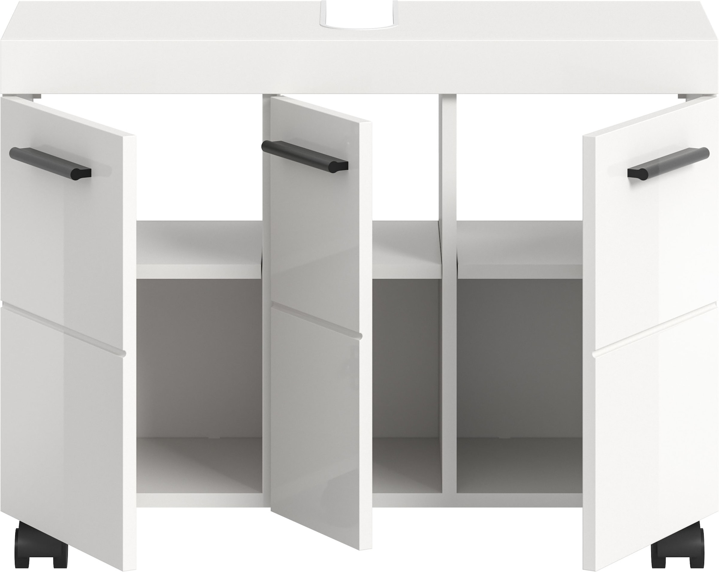 welltime Waschbeckenunterschrank »AVON, Breite 80 cm, 3 Türen, 3 Einlegböden, 6 Fächer« mit Siphonausschnitt 22x8 cm, Rückwand mit Ausschitt,  Badmöbel, Badschrank, Unterschrank, Waschtisch, Kommode, Bad