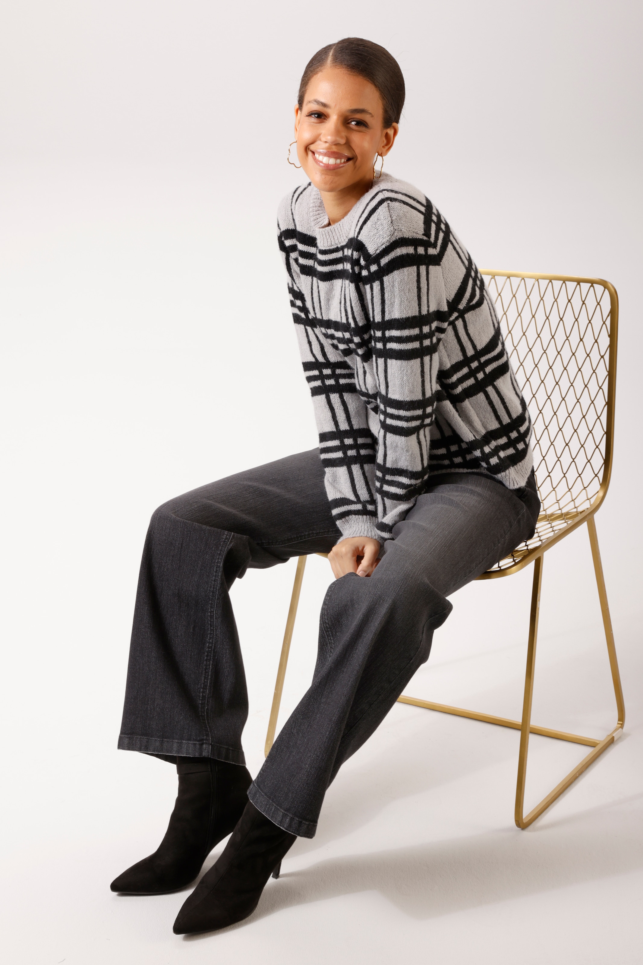 Aniston CASUAL Pull en tricot à carreaux sportifs - NOUVELLE COLLECTION