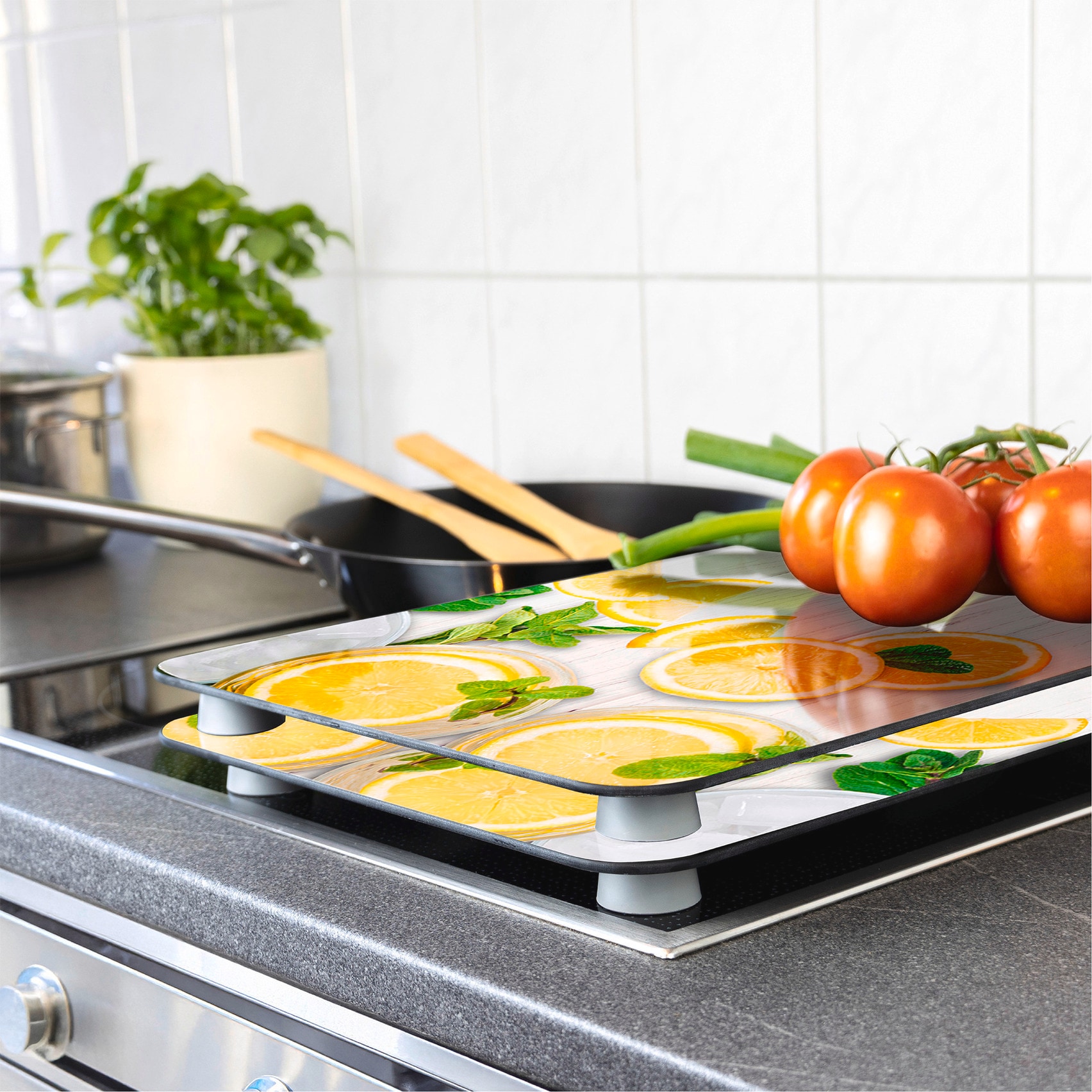 WENKO Herd-Abdeckplatte »Universal Modell Zitronen« Herdabdeckung für alle Herdarten, kratzfest, mit rutschfesten Füssen