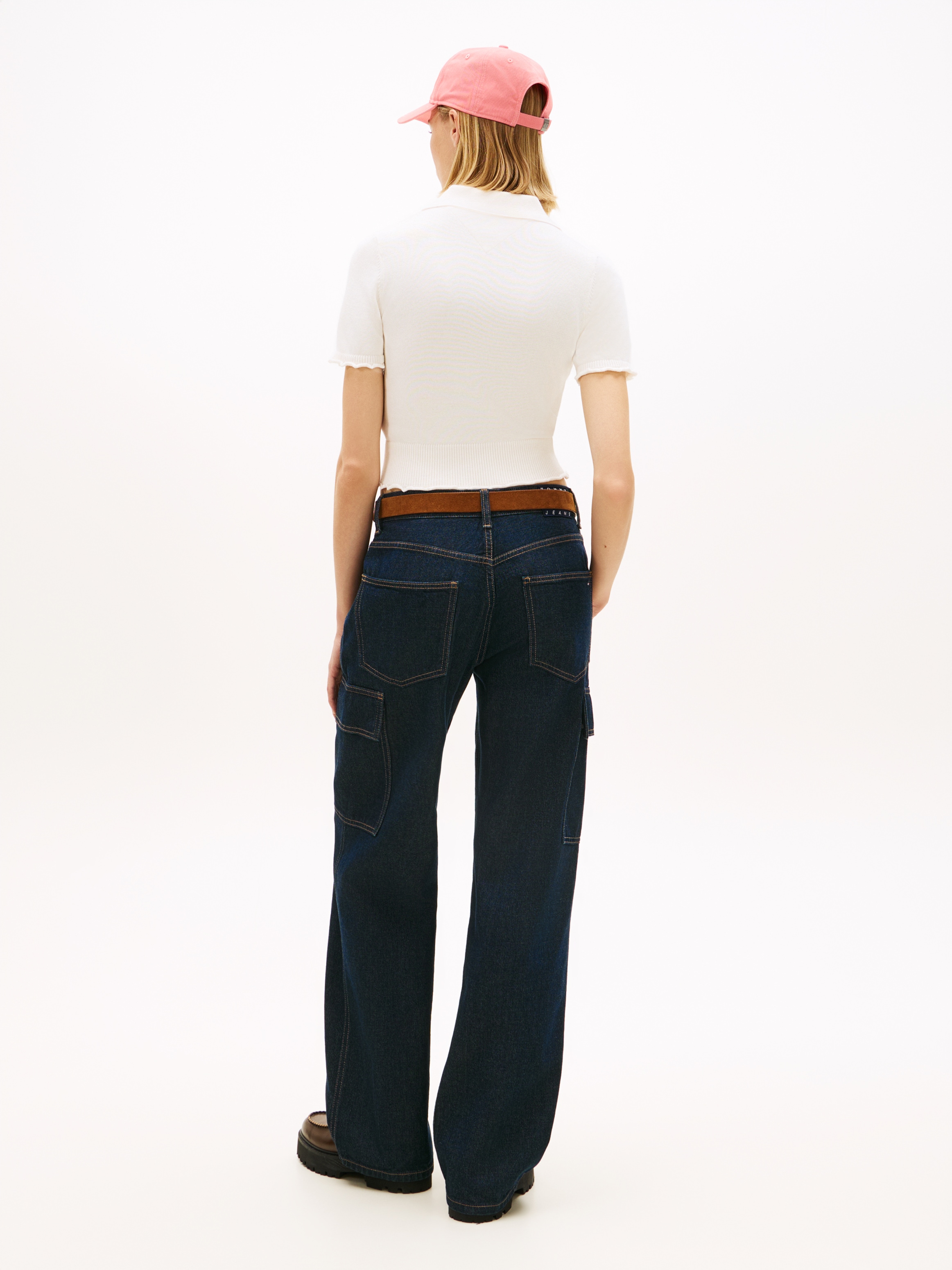 Tommy Jeans Pull en tricot »TJW LETTUCE POLO SWEATER« manches courtes avec ourlet froncé