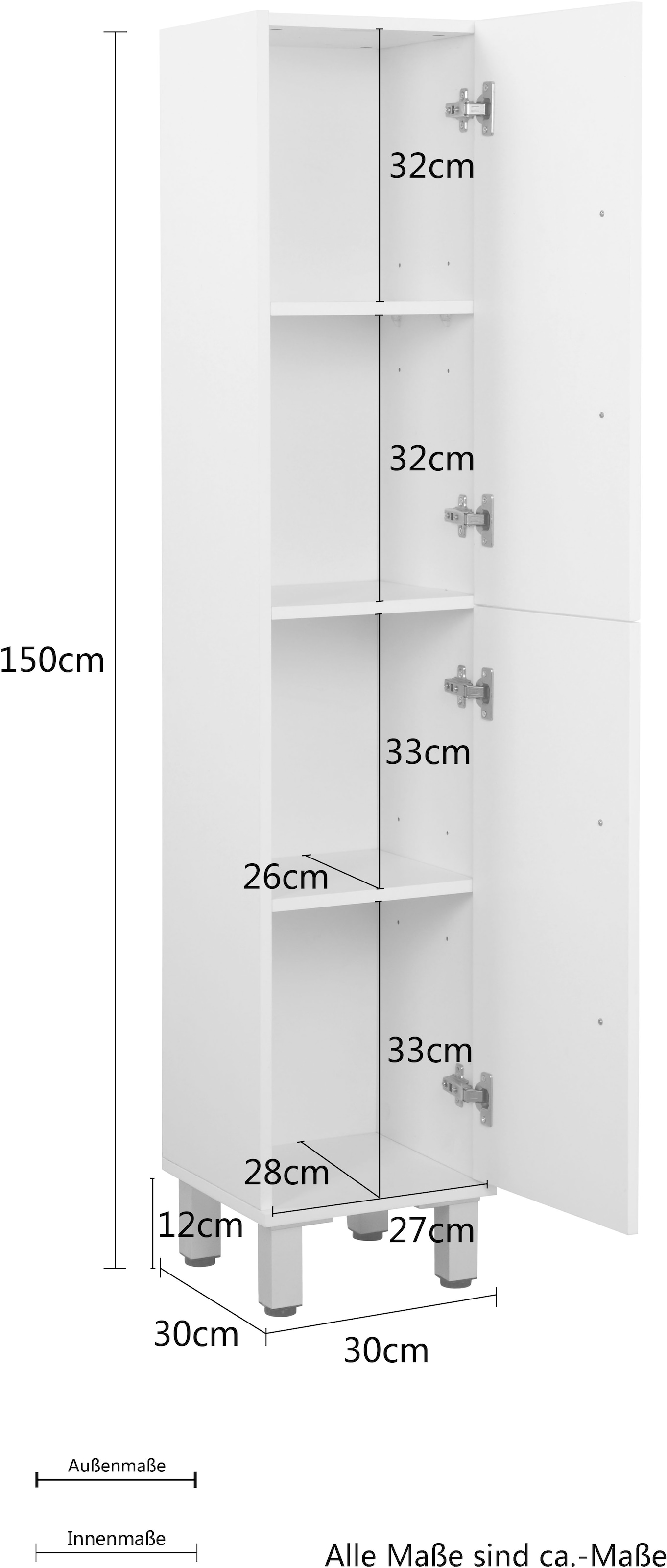 welltime Armoire haute »Florenz« Breite 30cm,Badezimmerschrank,Badschrank,2 Türen