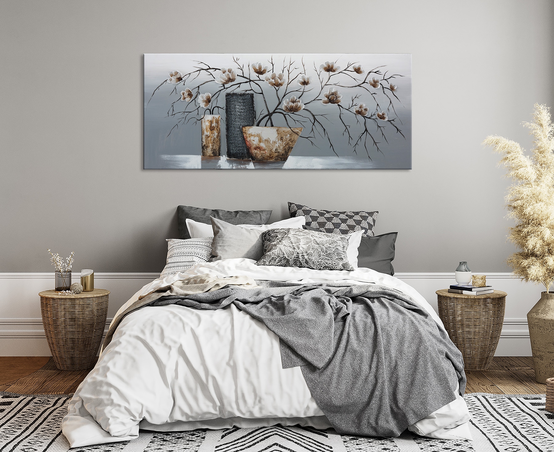 Bönninghoff Peinture à l'huile »handarbeit BLUMENVASEN XXL 60x140 cm – Wandbild Kunst Deko« Fleurs 1 cuis tlg. fabriqué à la main, chaque image est unique