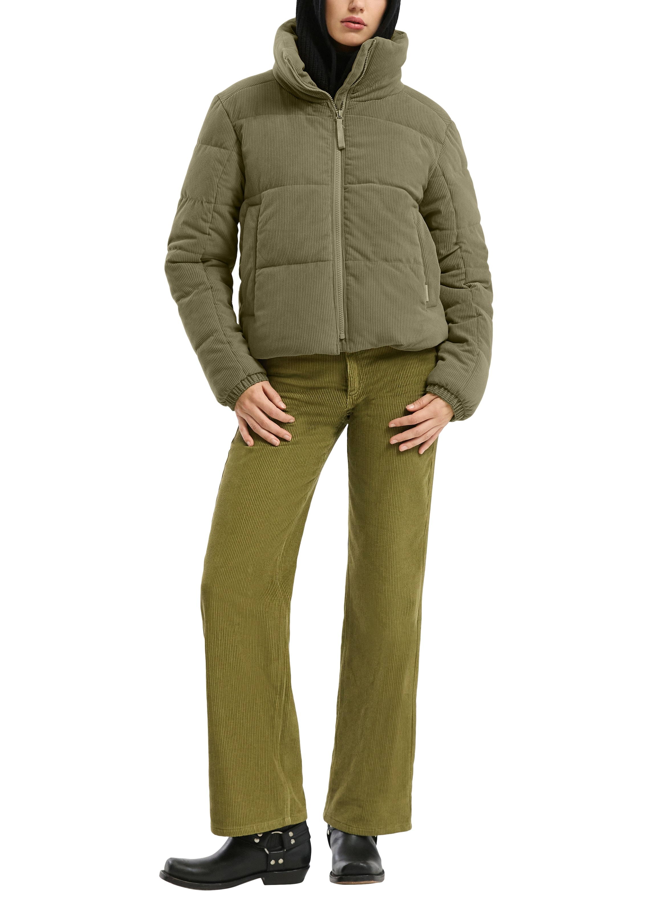 QS Veste matelassée ohne Kapuze kurz, aus Cord und mit Stehkragen