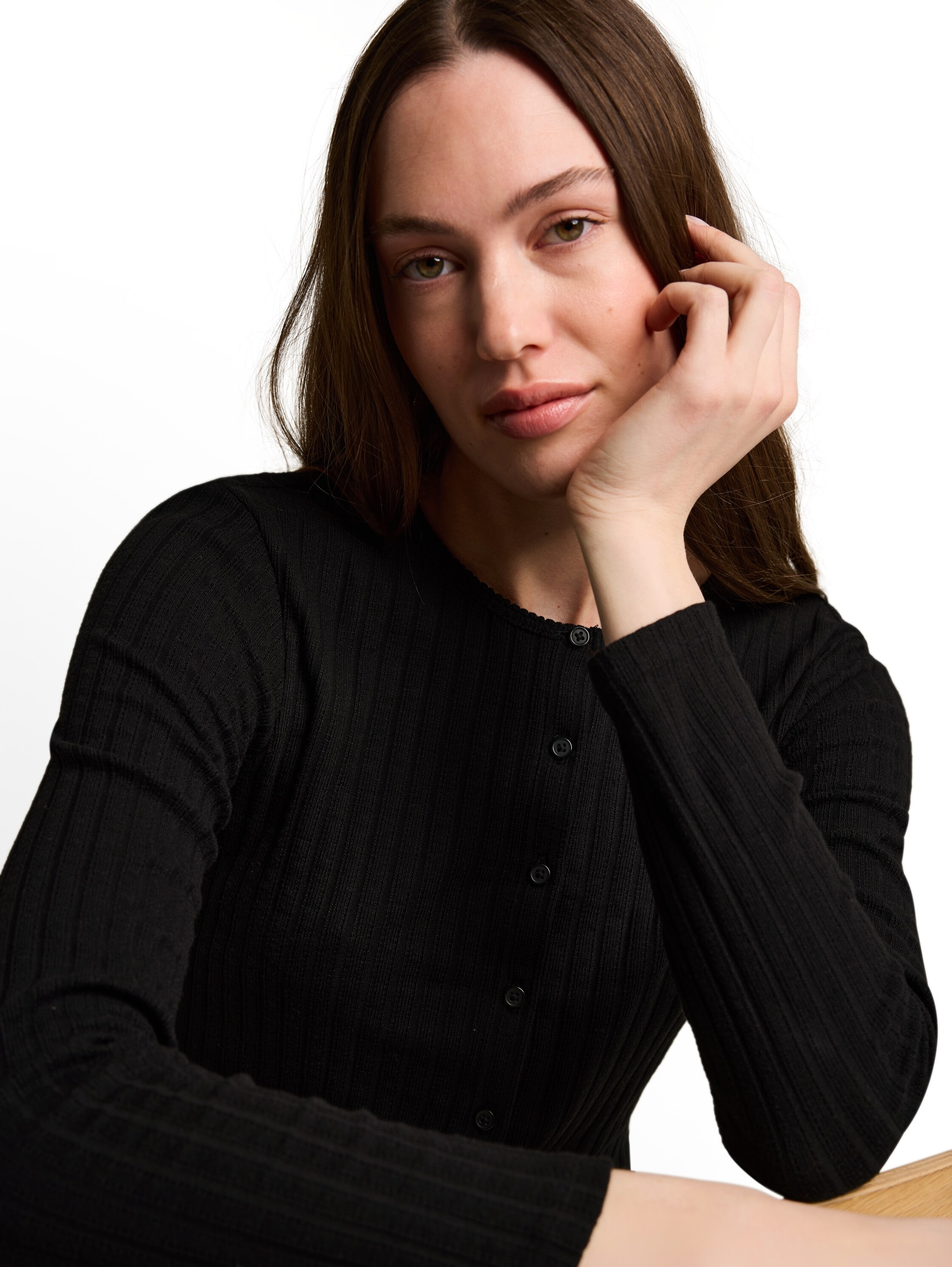 TOM TAILOR Denim Cardigan avec structure fine et patte de boutonnage