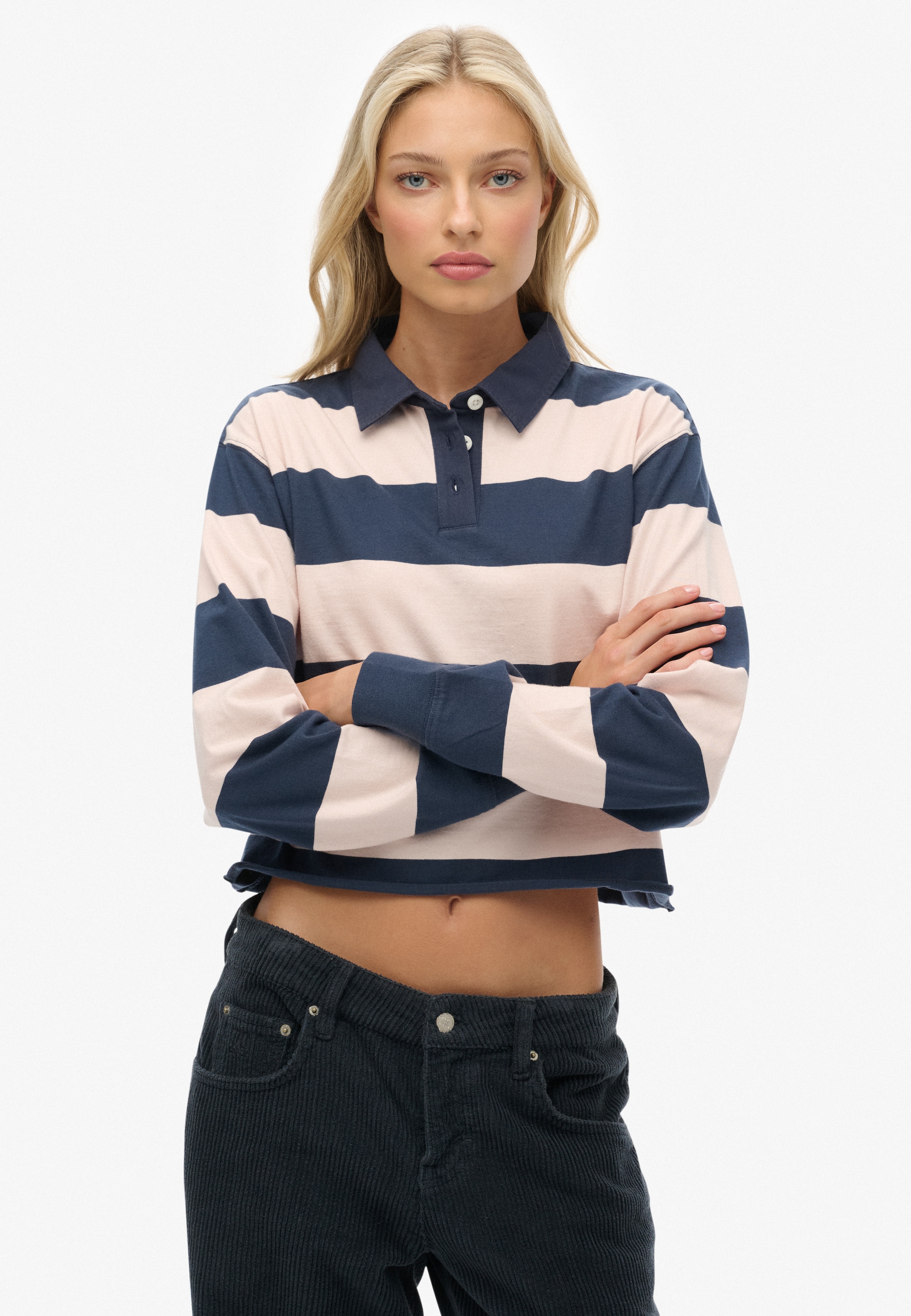 Superdry Langarm-Poloshirt »ATH ESS CROPPED STRIPE RUGBY« Packung, 2