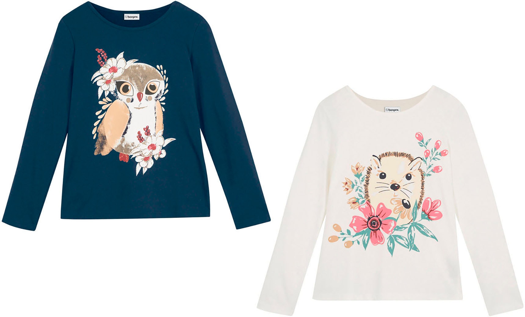 bonprix T-shirt à manches longues Packung, 2 cuis Regular Fit, mit Print, aus Baumwolle, im 2er-Pack